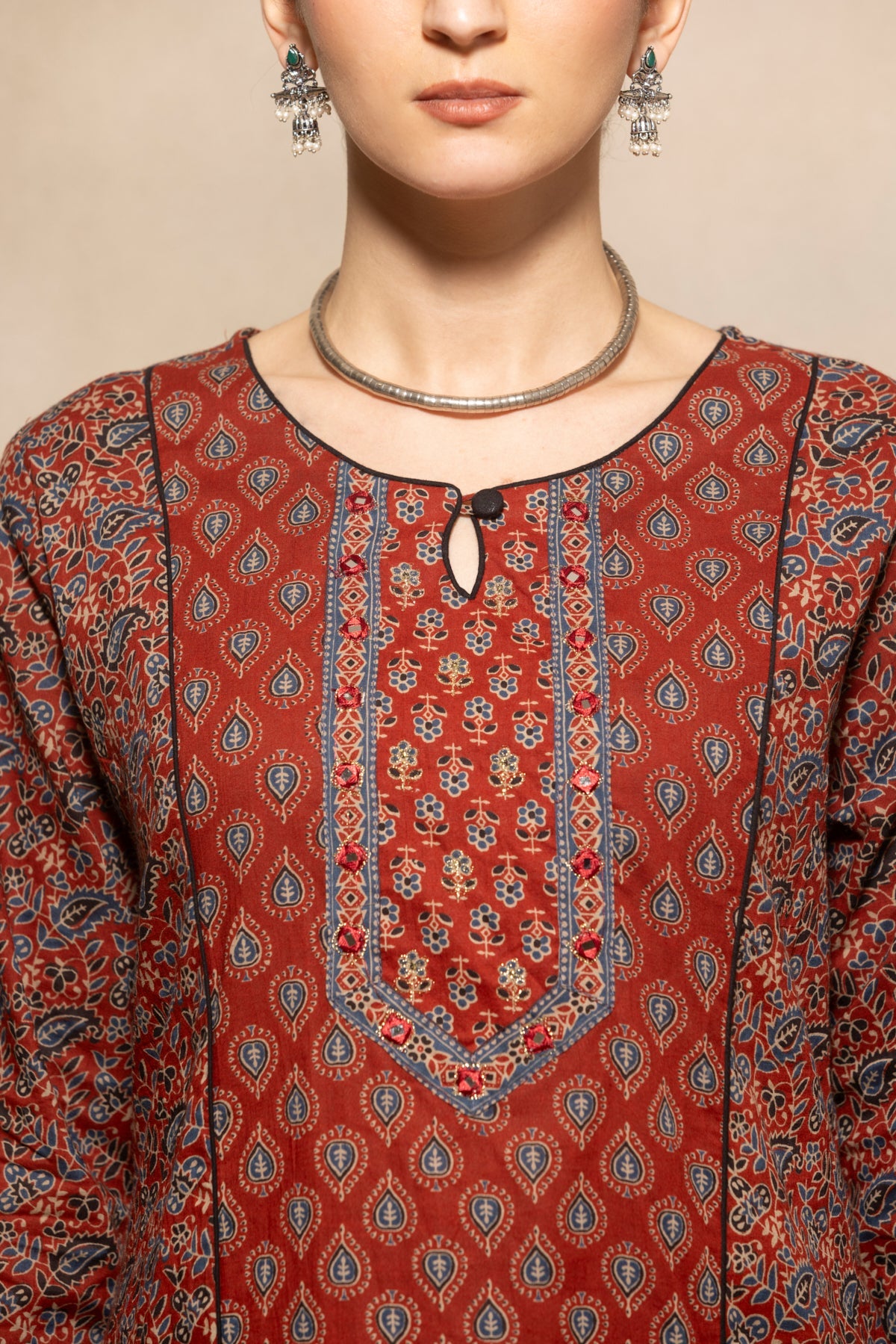 Maroon Floral Printed Kurta 3 Pcs Set