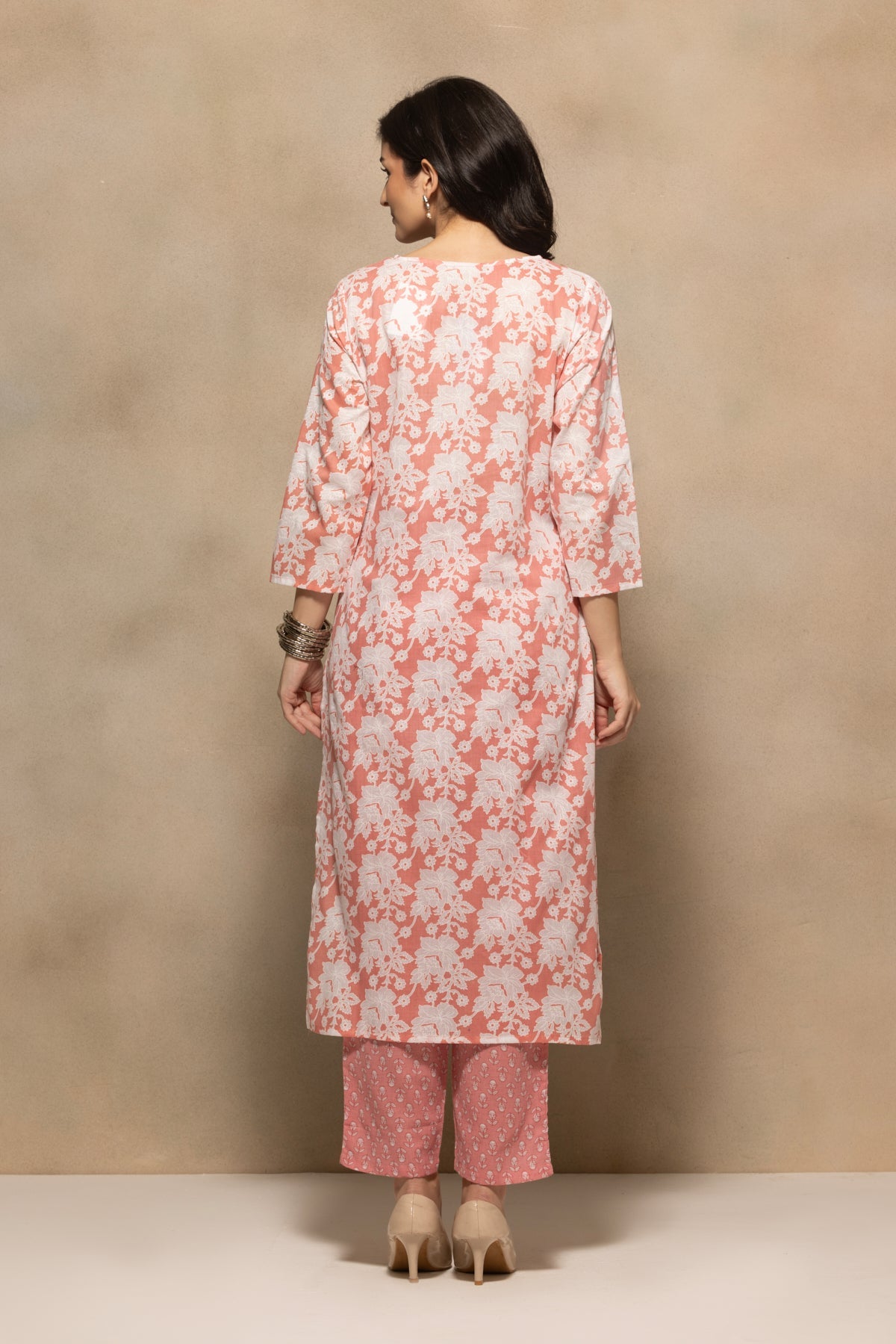 Pink Floral Printed Kurta 3 Pcs Set