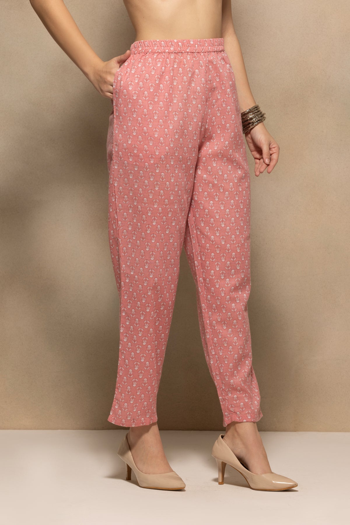 Pink Floral Printed Kurta 3 Pcs Set