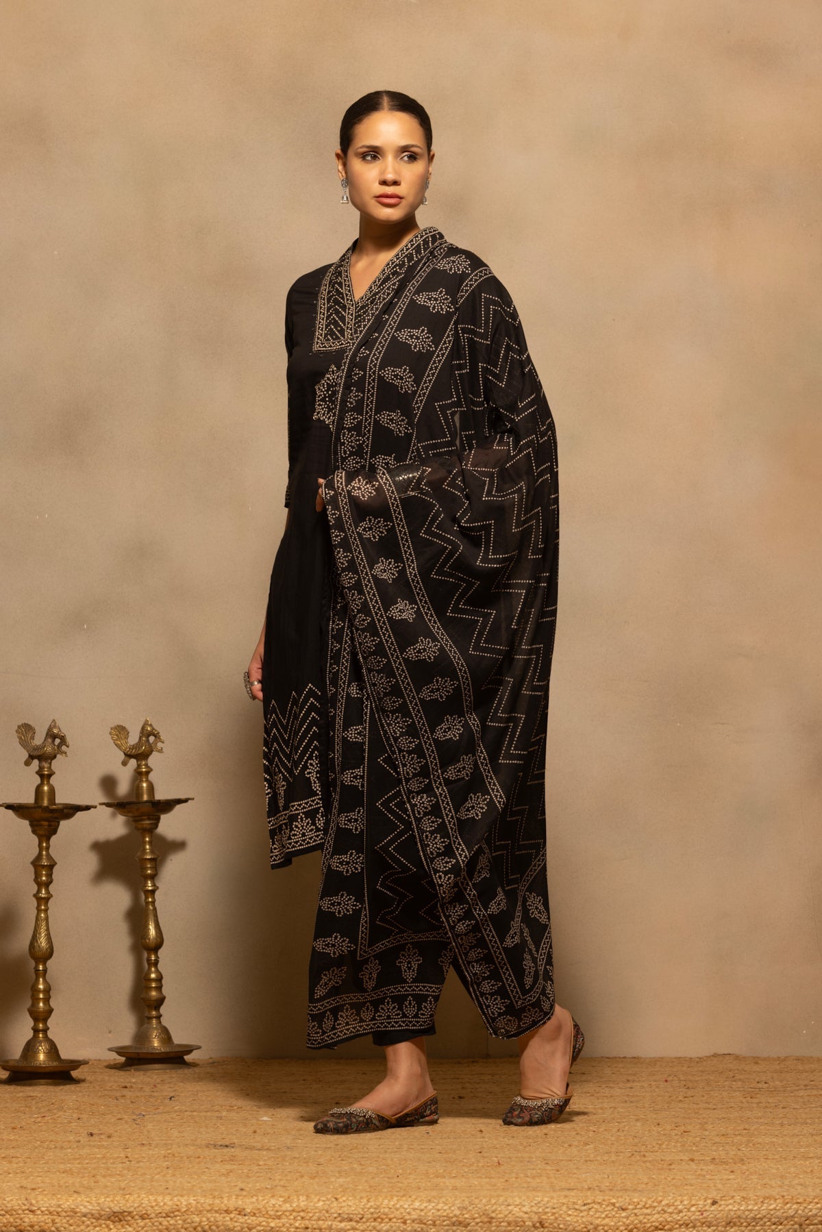 Black Bandhani Printed Kurta 3 Pcs Set
