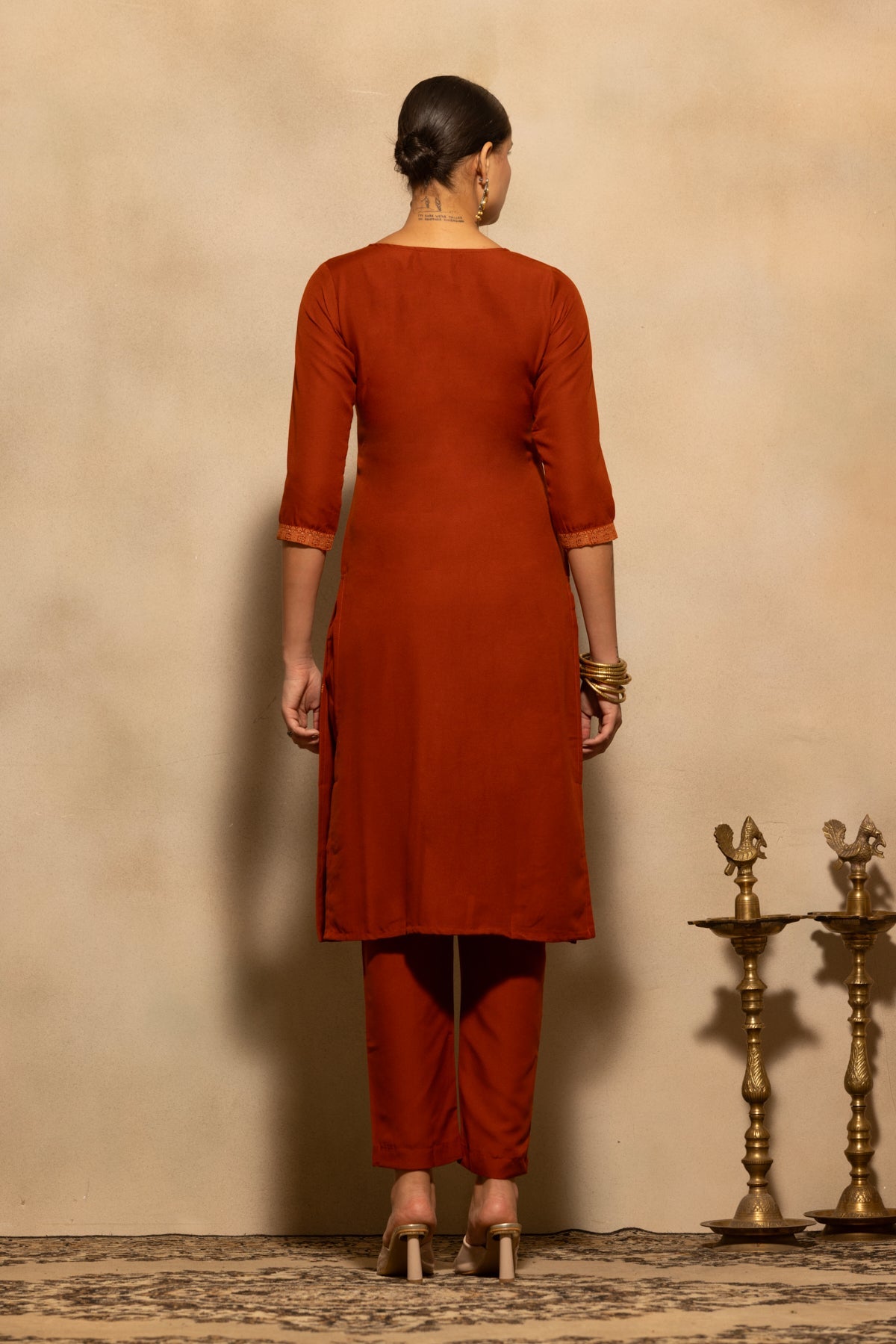 Rust Printed Kurta 3 Pcs Set