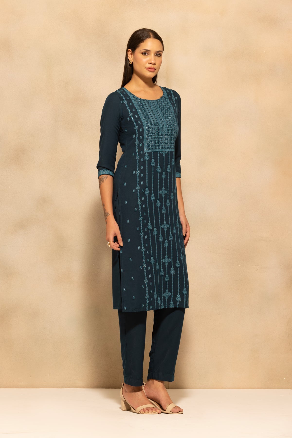 Blue Printed Kurta 3 Pcs Set