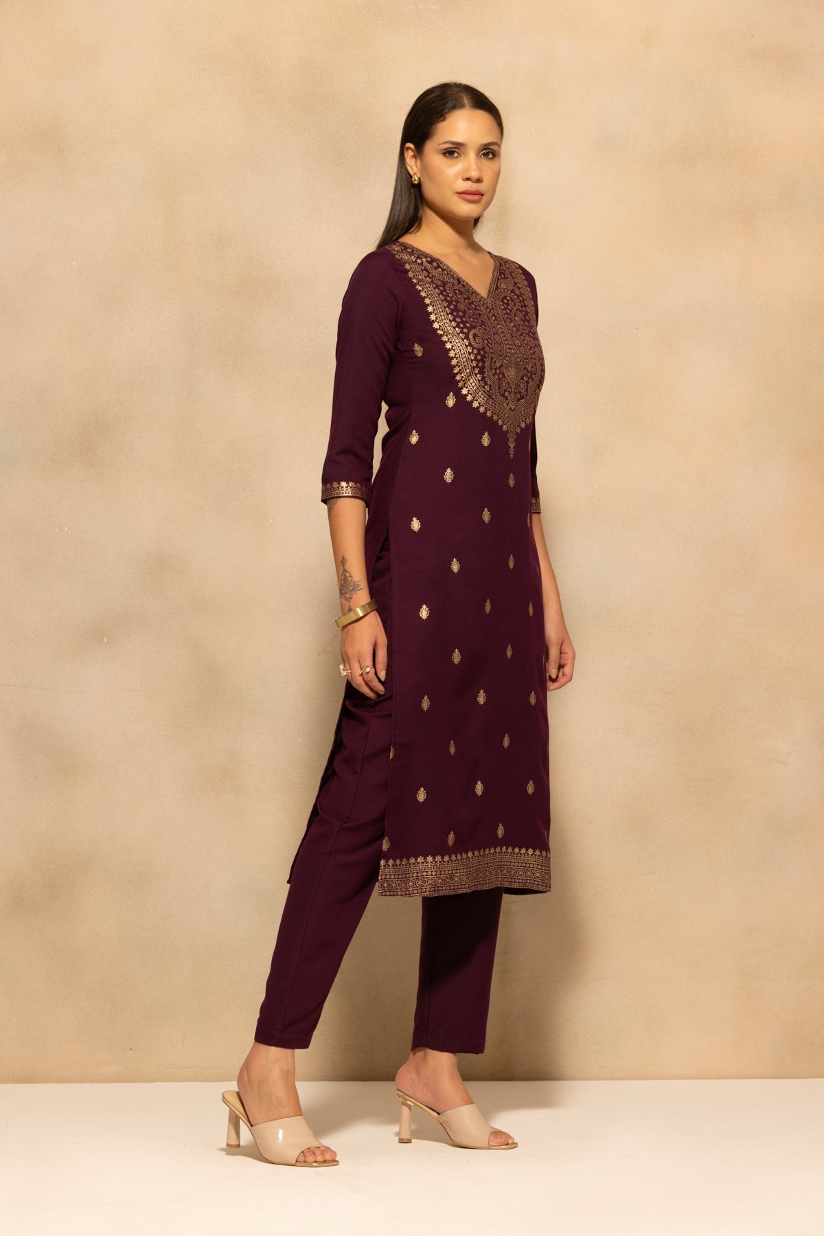 Purple Printed Kurta 3 Pcs Set