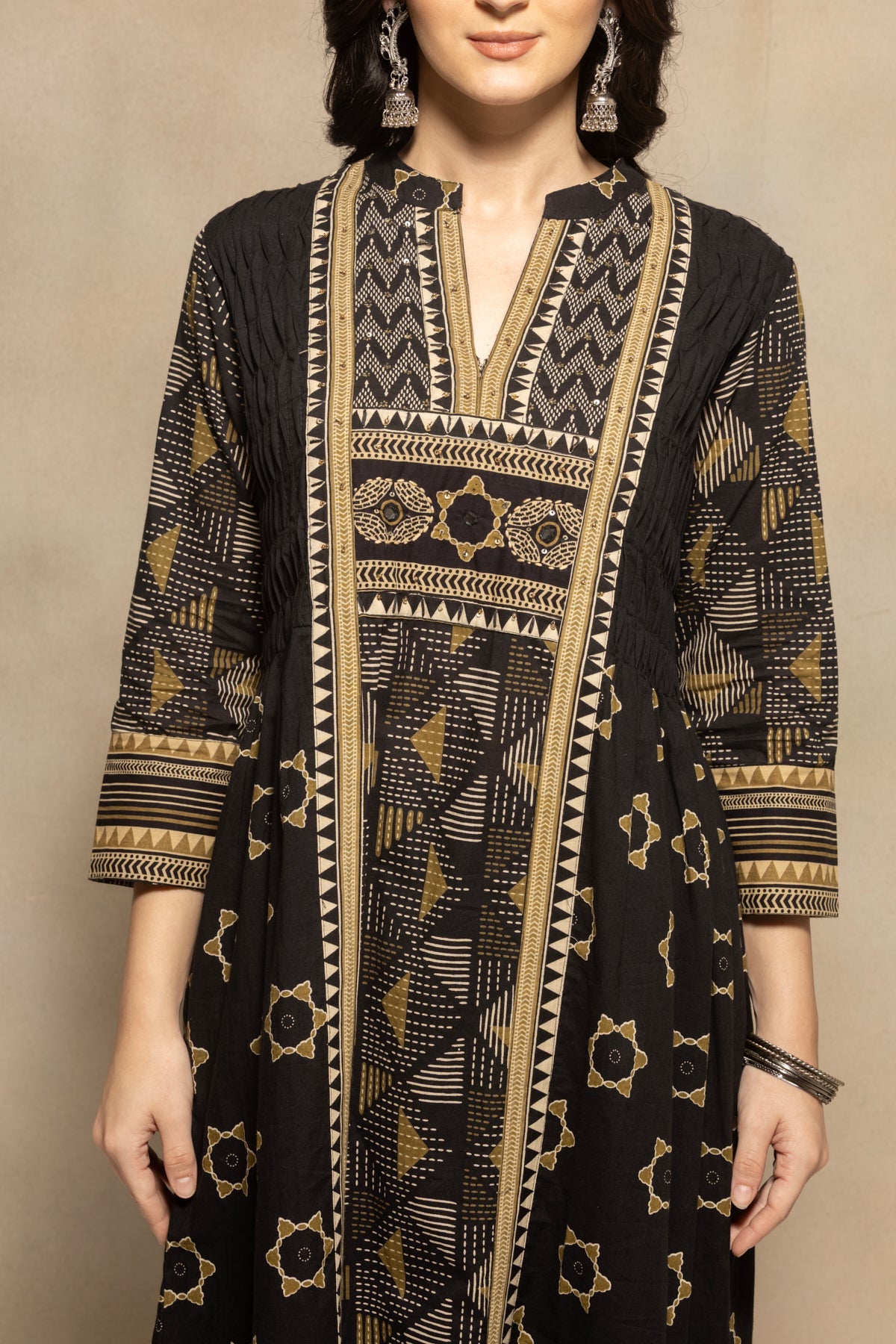 Black Printed Flared Kurta 3 Pcs Set