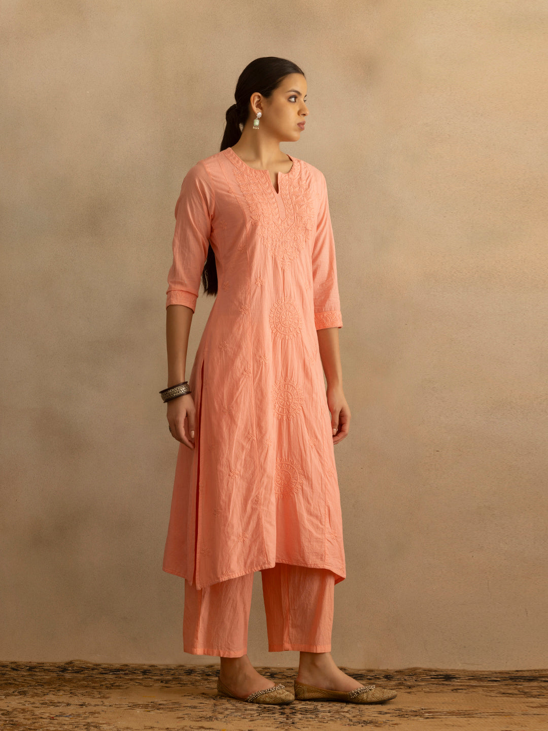 Pink Embroidered Kurta 3 Pcs Set