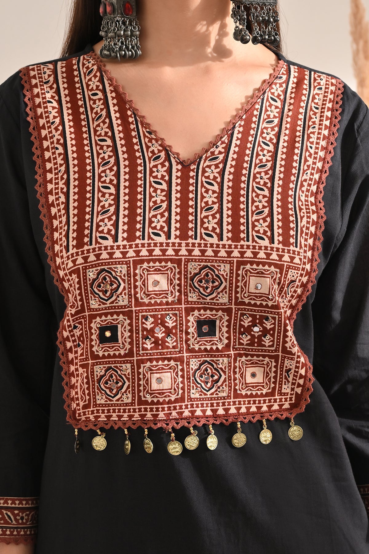 Black Block Printed Kurta 3 Pcs Set