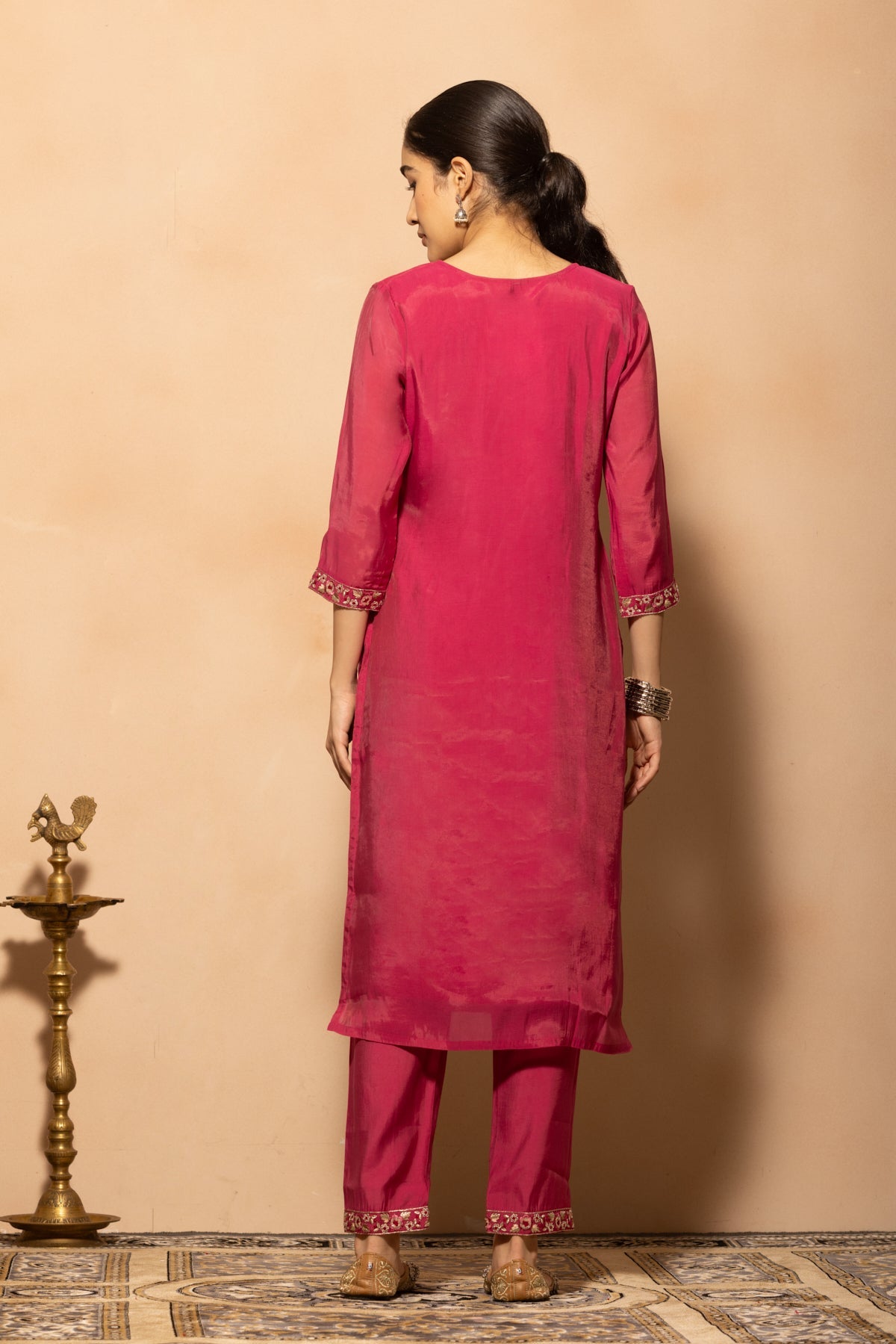 Pink Stone Embroidered Kurta 3 Pcs Set
