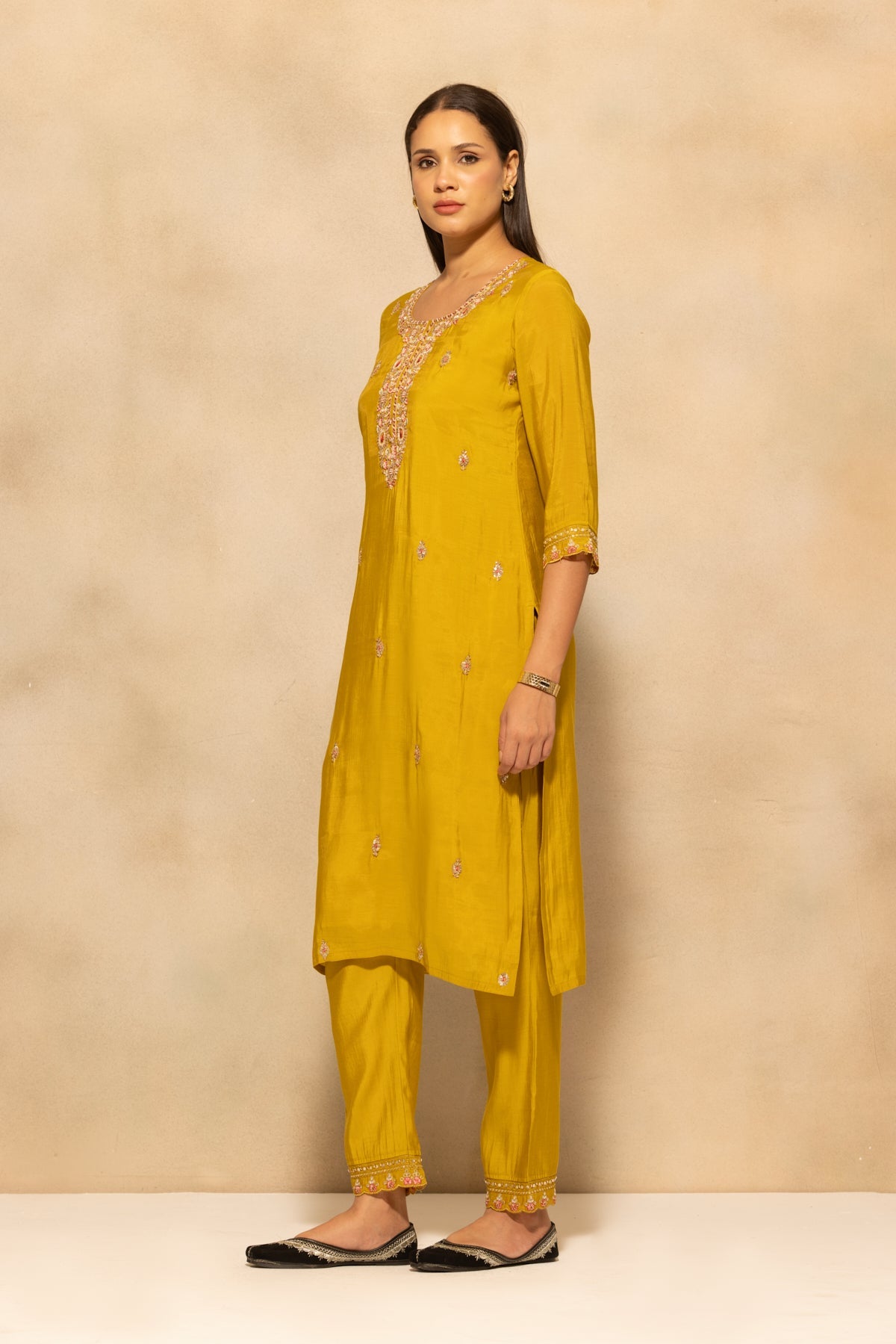Green Stone Embroidered Kurta 3 Pcs Set