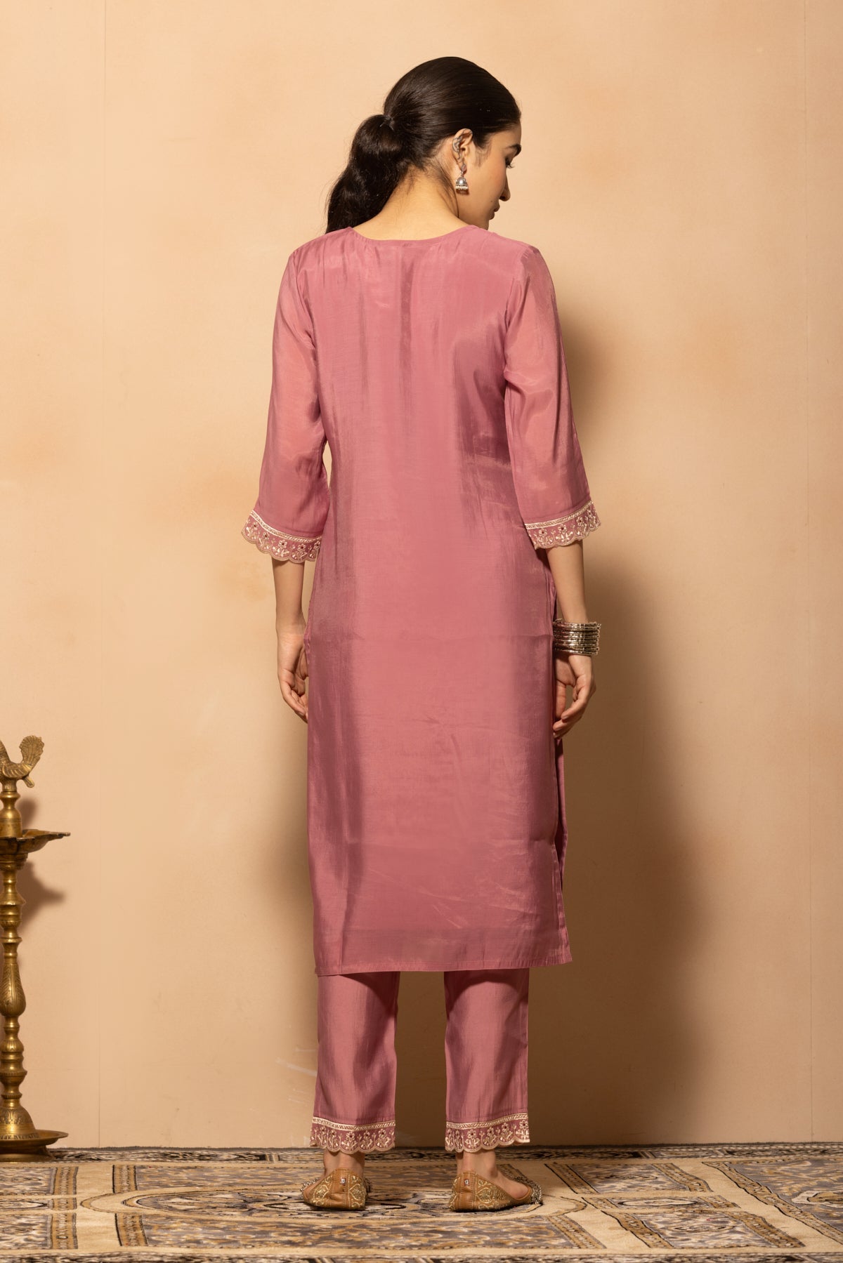 Soft Pink Stone Embroidered Kurta 3 Pcs Set