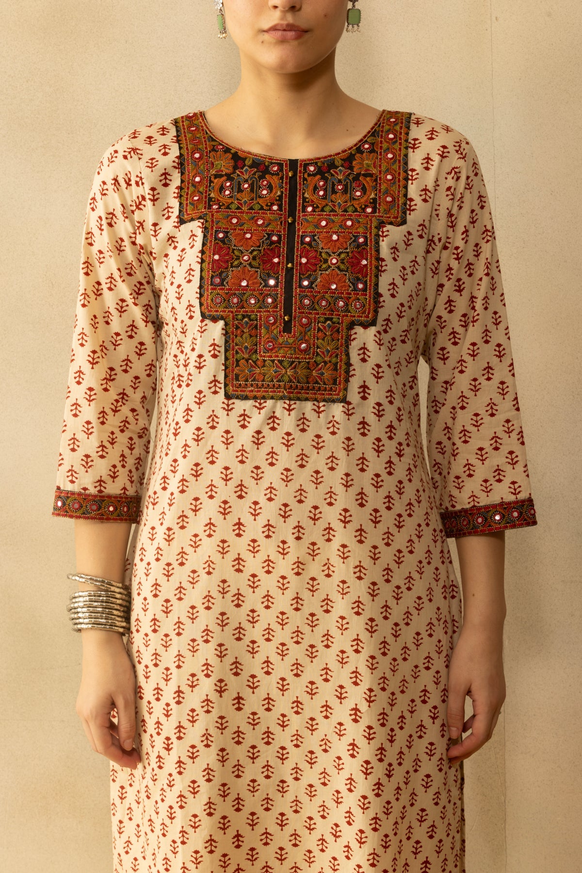 Cream Printed Kurta
