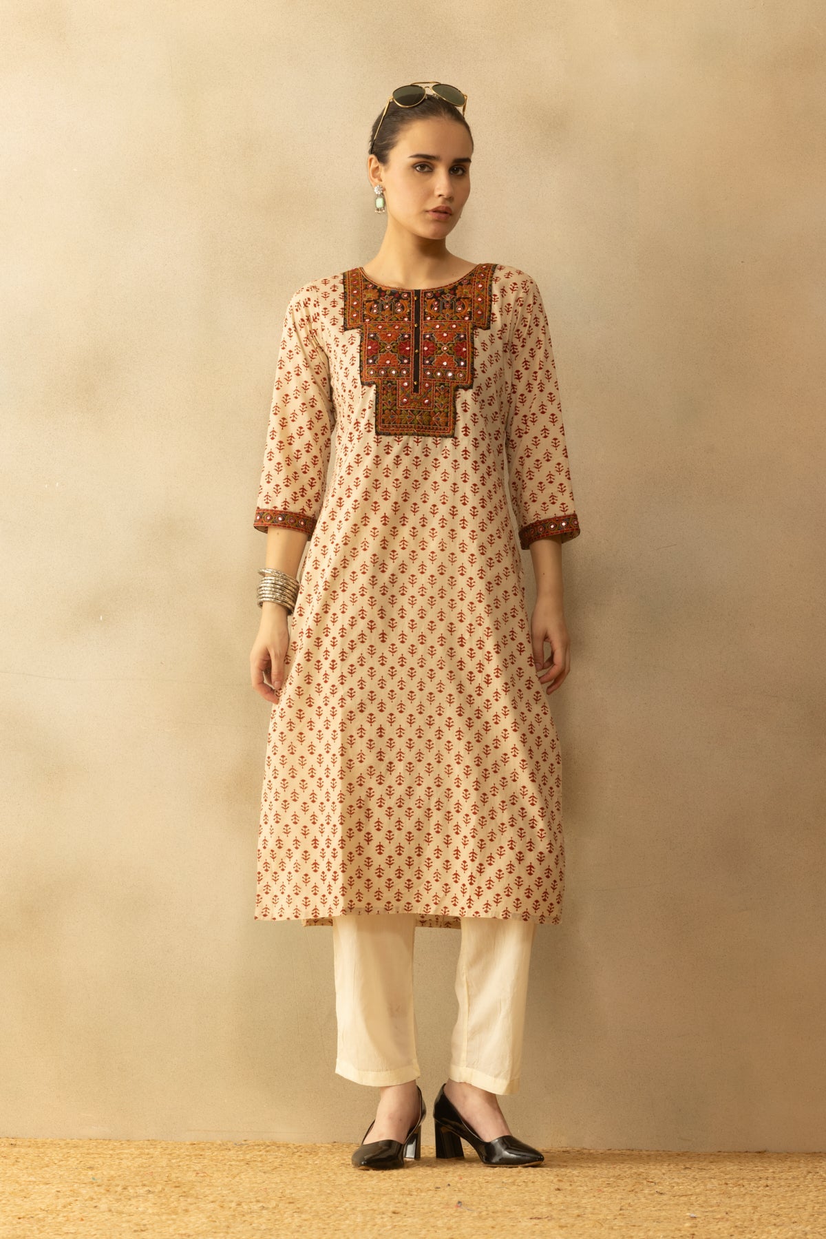Cream Printed Kurta