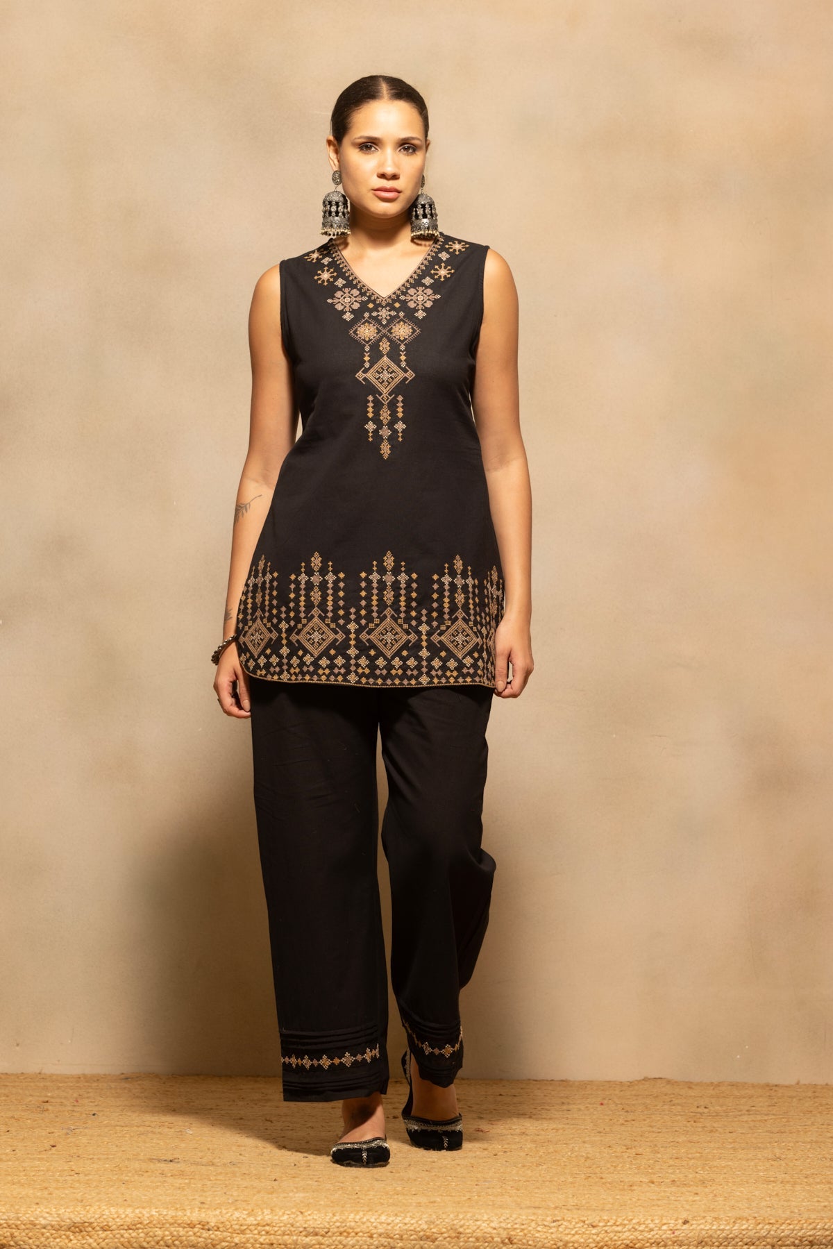 Black Embroidered Co-Ord Set
