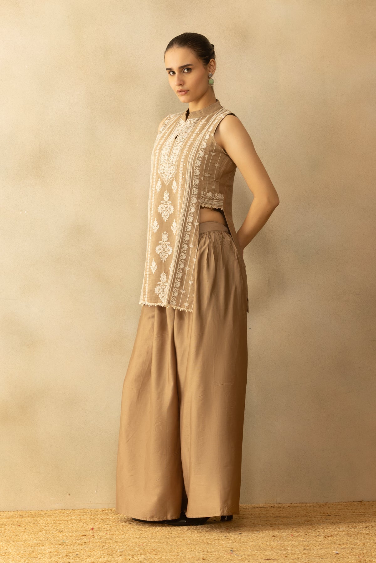 Brown Embroidered Kurta 2 Pcs Set