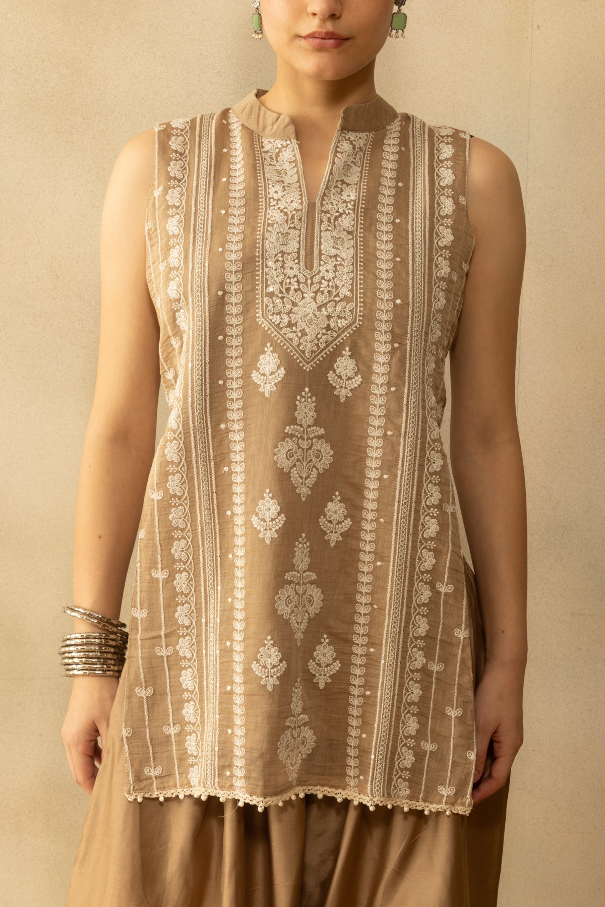 Brown Embroidered Kurta 2 Pcs Set