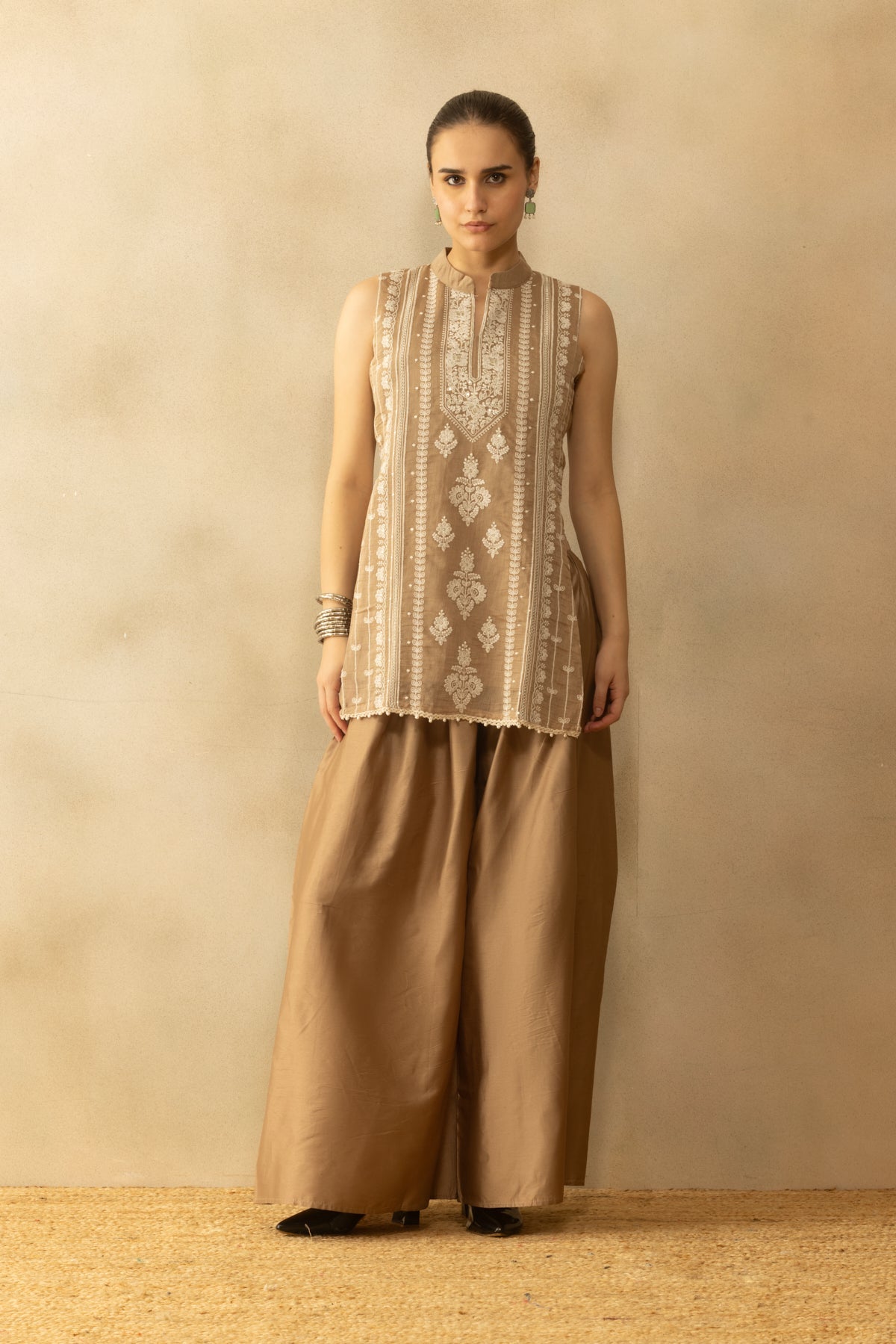 Brown Embroidered Kurta 2 Pcs Set
