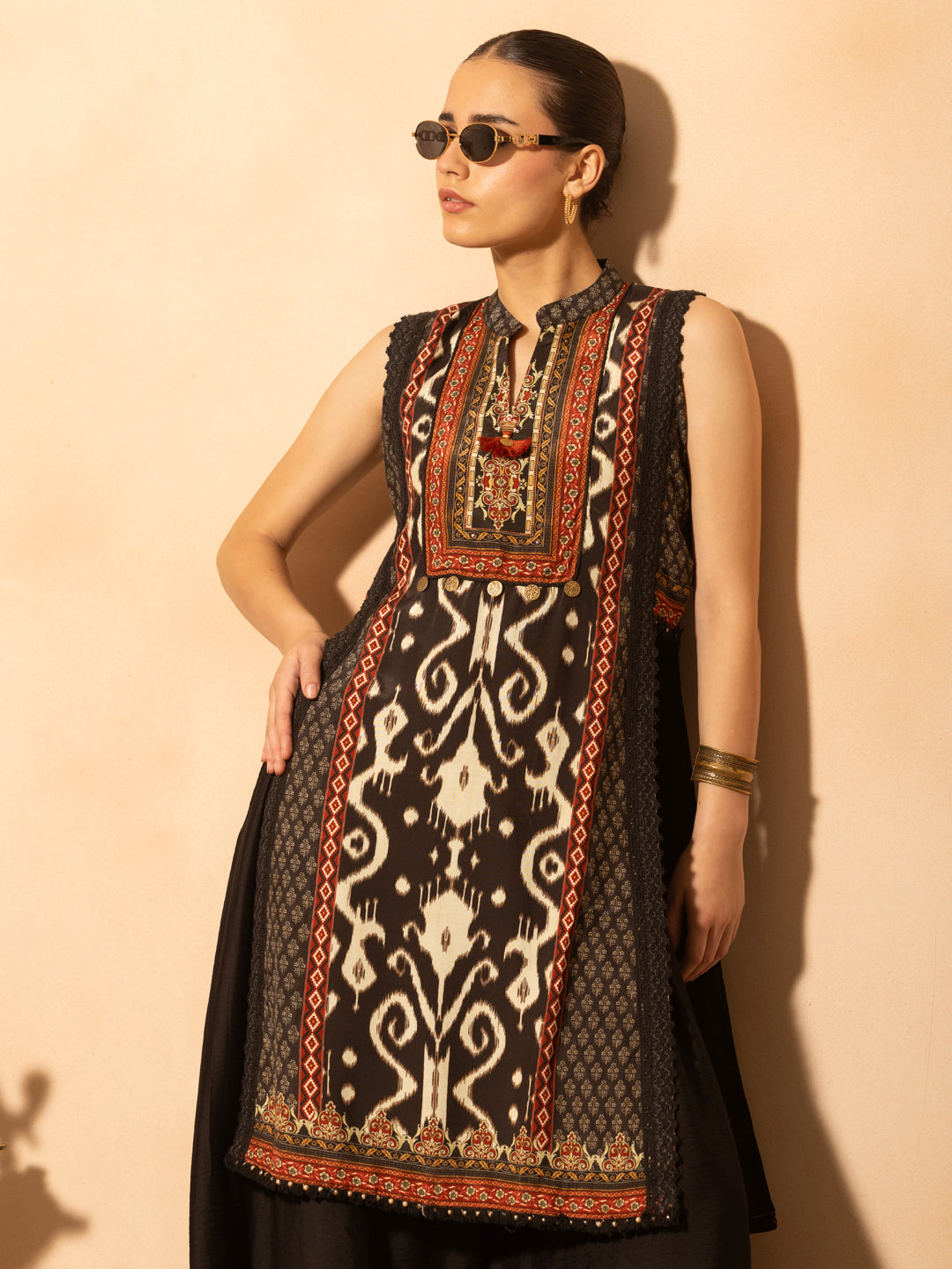 Black Abstract Printed Kurta 2 Pcs Set