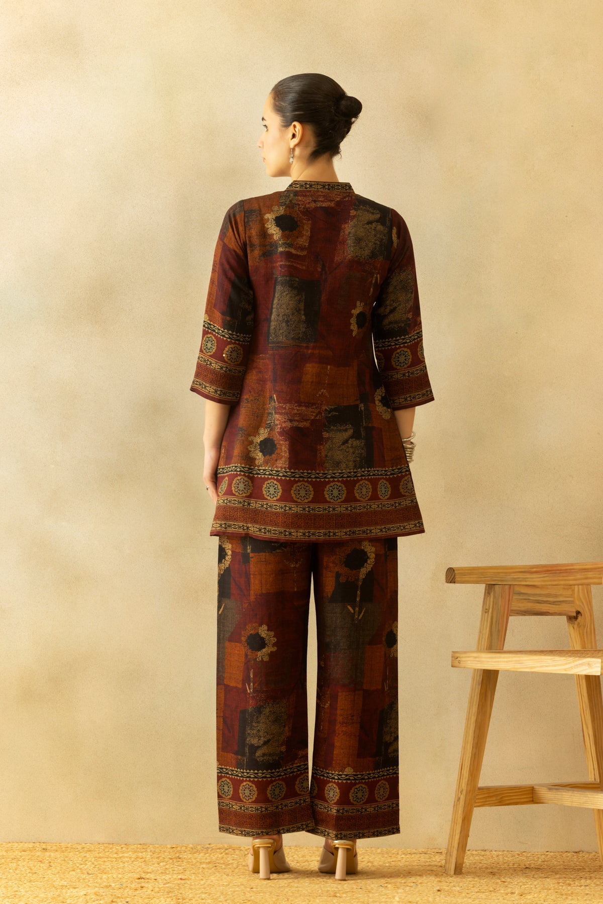 Brown Printed A-line Co-Ord Set