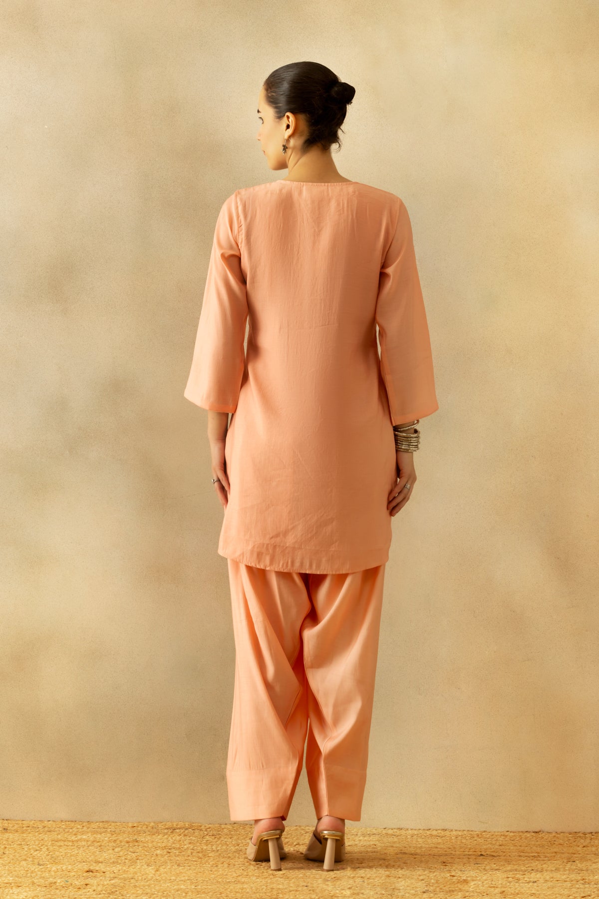 Peach Embroidered Kurta 2 Pcs Set