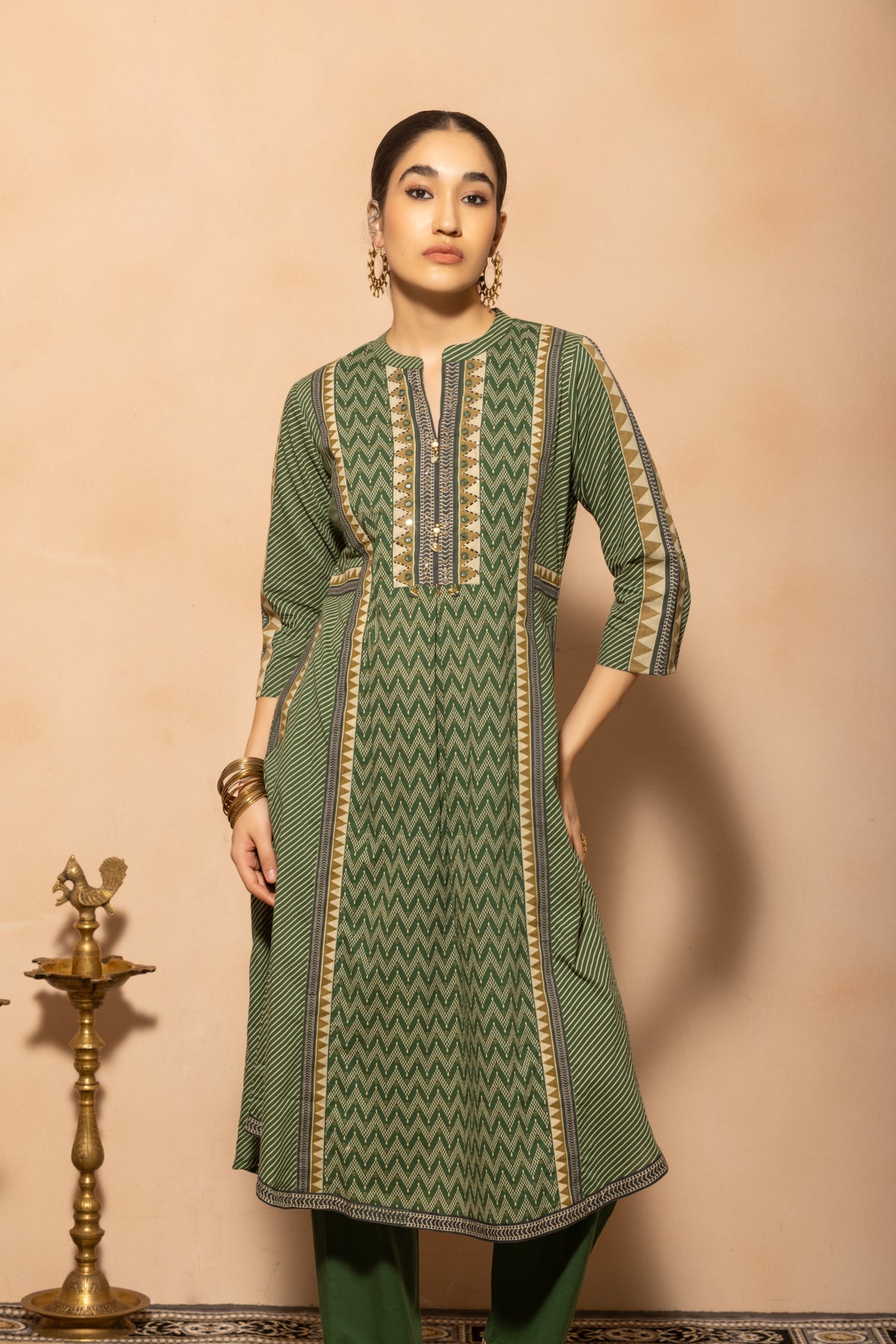 Green A-line Printed Kurta 2 Pcs Set