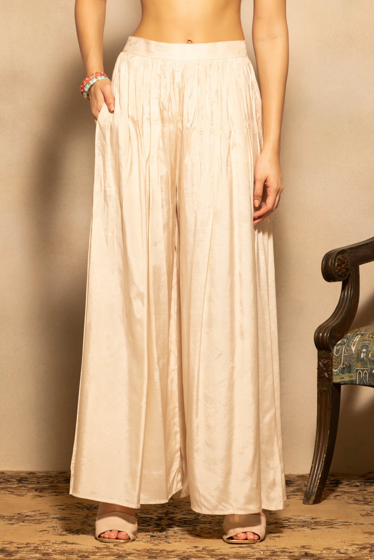 Cream Mirror Embellished Co-Ord Set