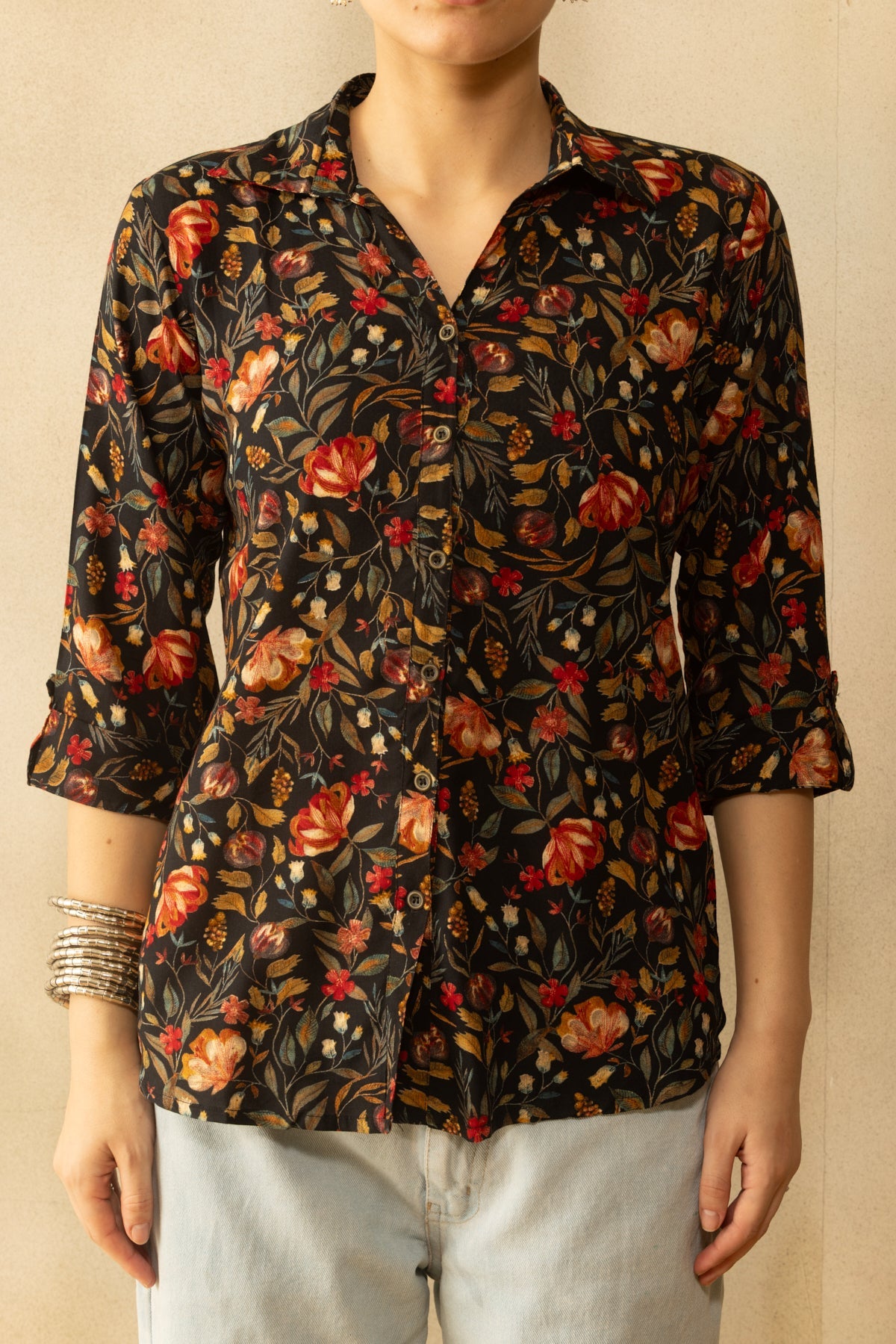 Black Floral Printed Top