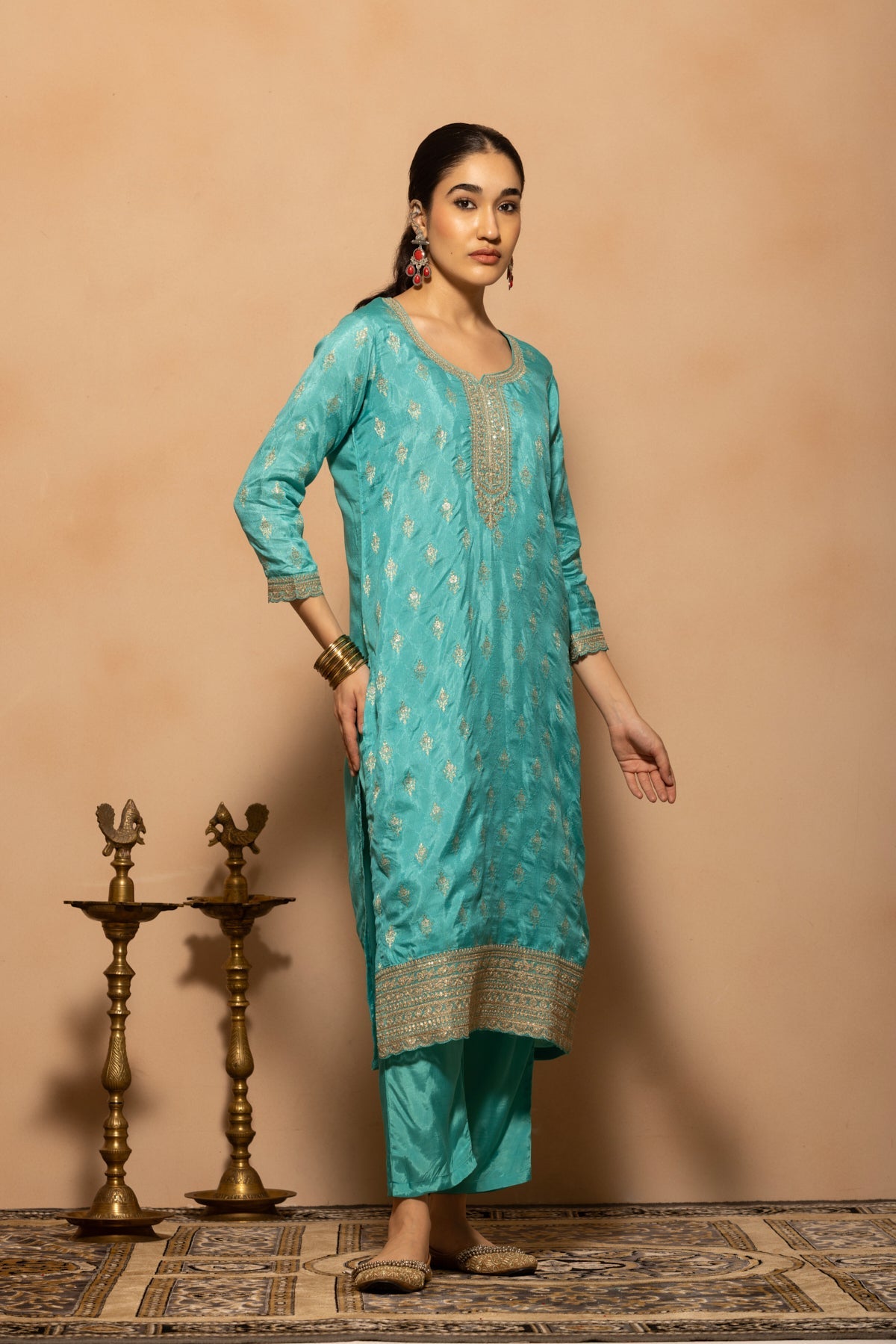 Blue Embroidered Kurta 3 Pcs Set