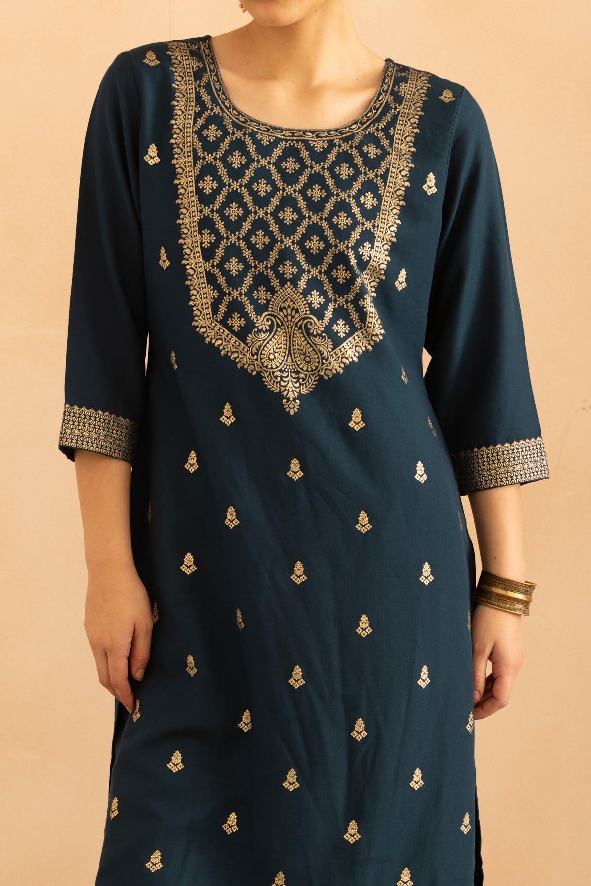 Teal Printed Kurta 3 Pcs Set