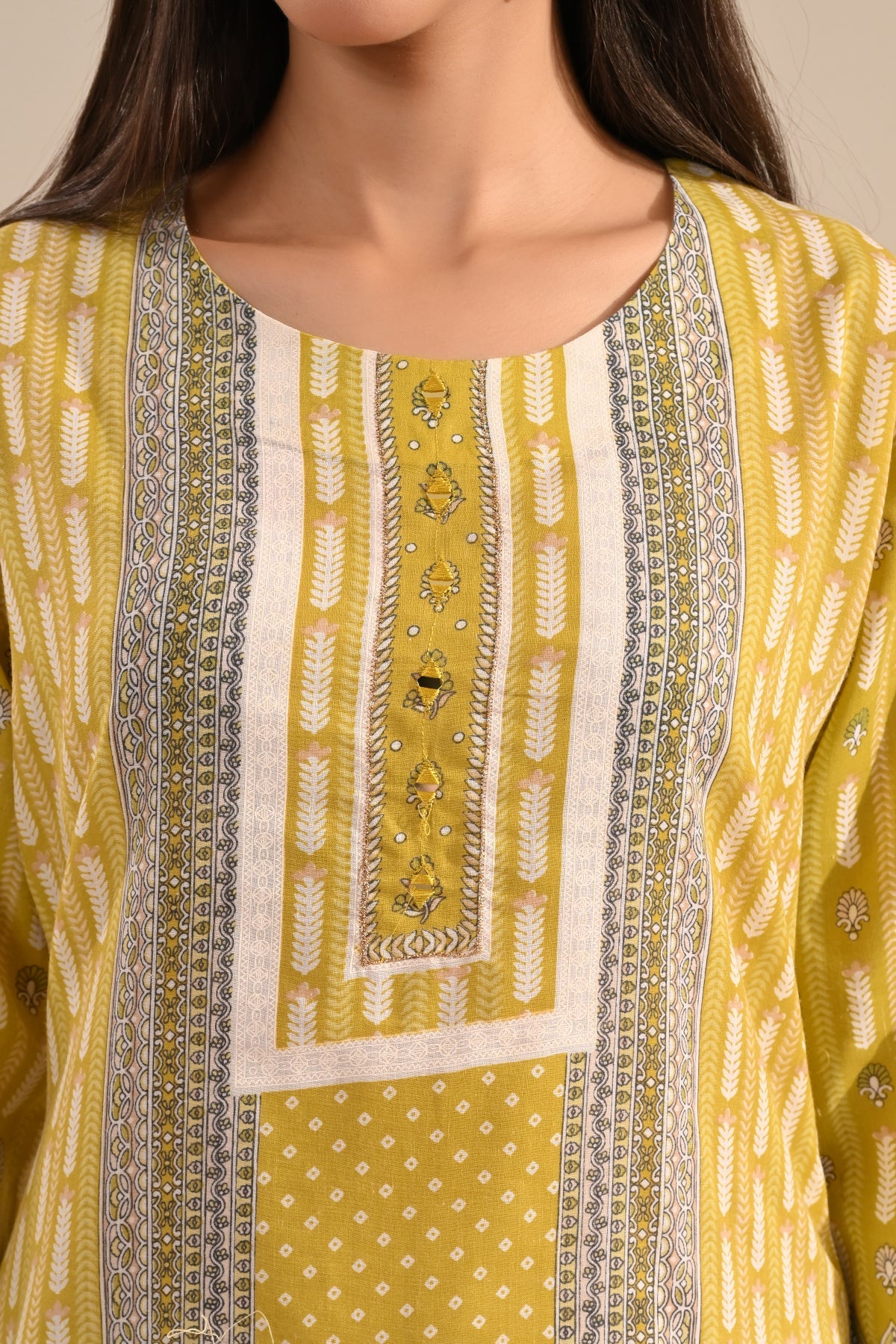 Green Geometric & Floral Printed Kurta 3 Pcs Set