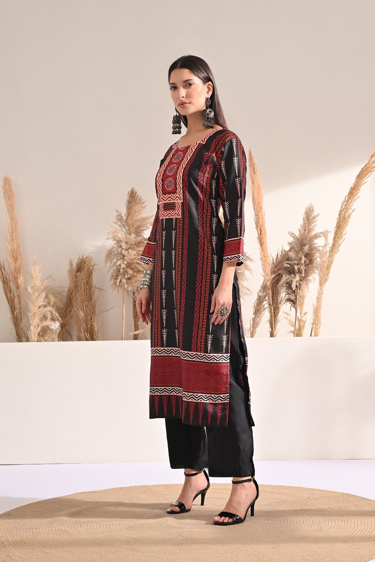 Black Printed Kurta 3 Pcs Set