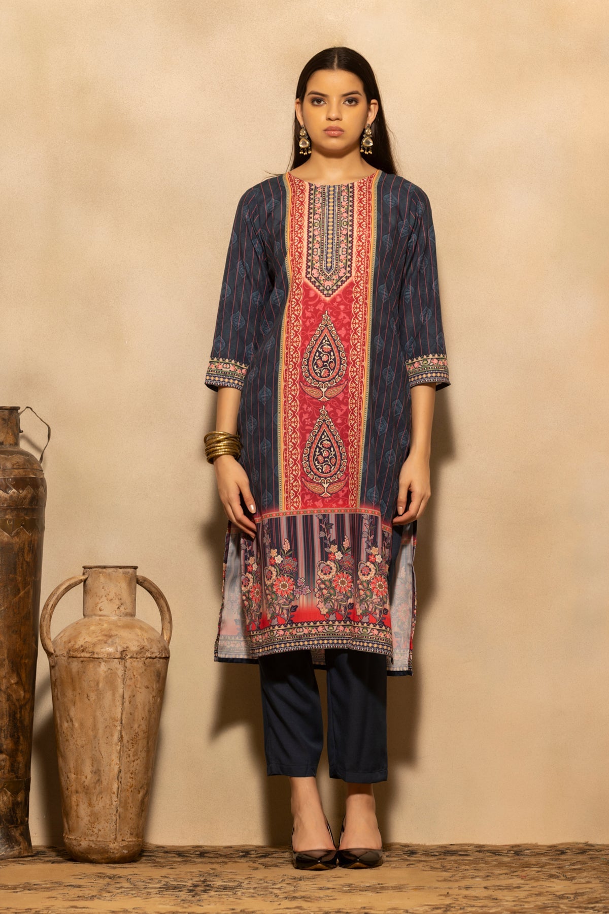 Teal Printed Kurta 3 Pcs Set