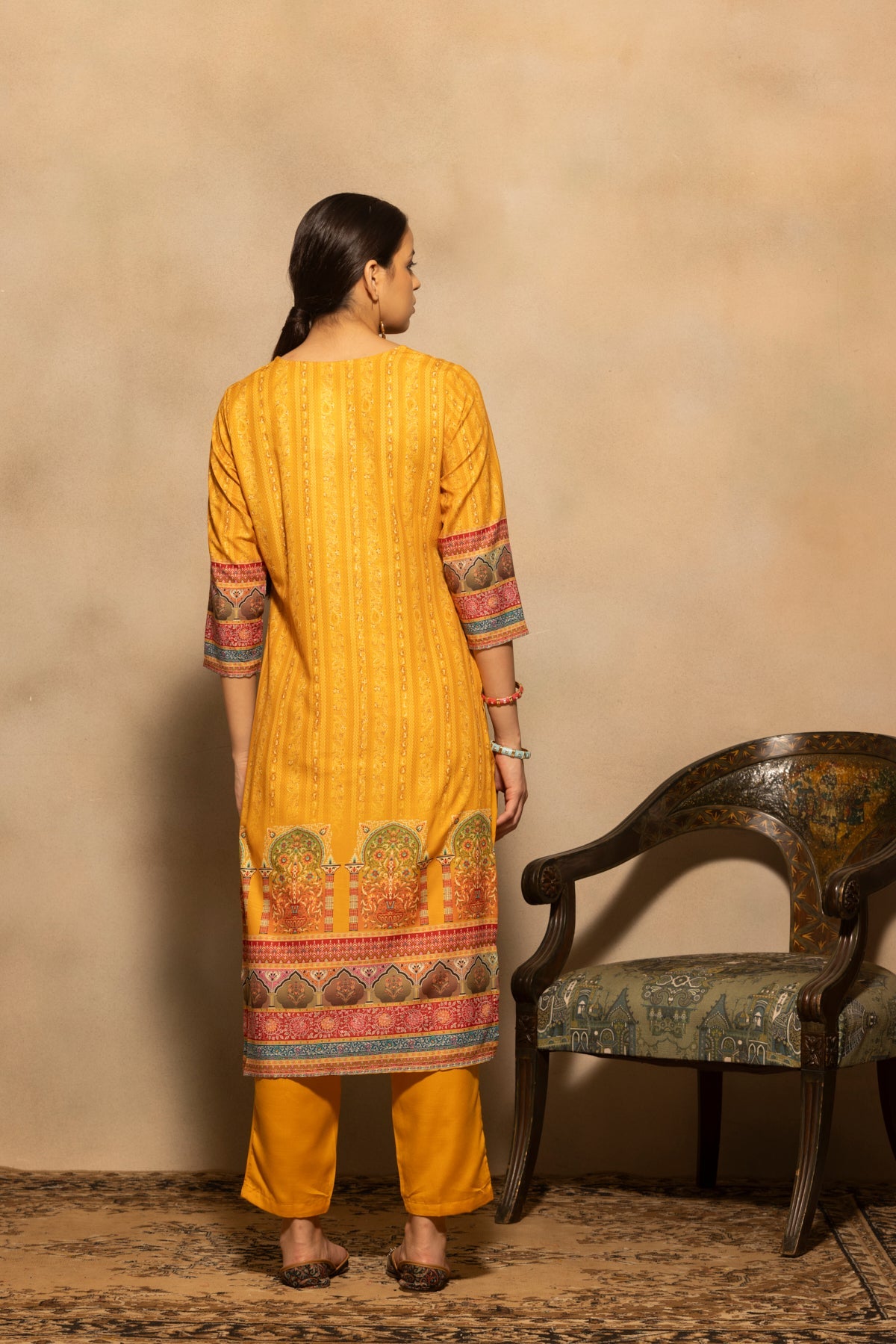 Mustard Printed Kurta 3 Pcs Set