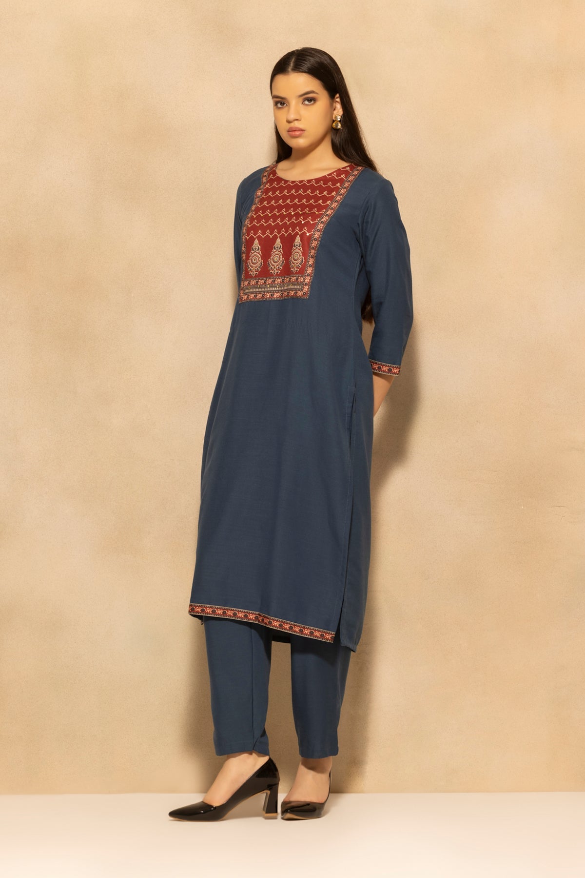 Blue Printed Kurta 3 Pcs Set