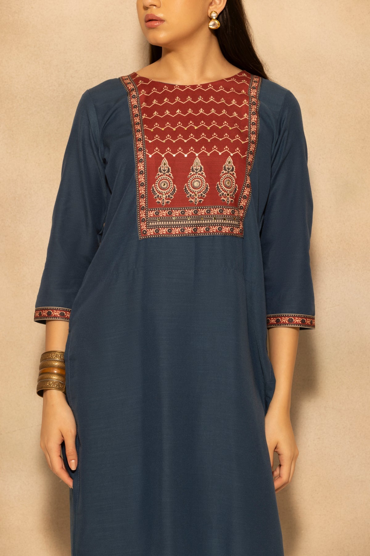 Blue Printed Kurta 3 Pcs Set