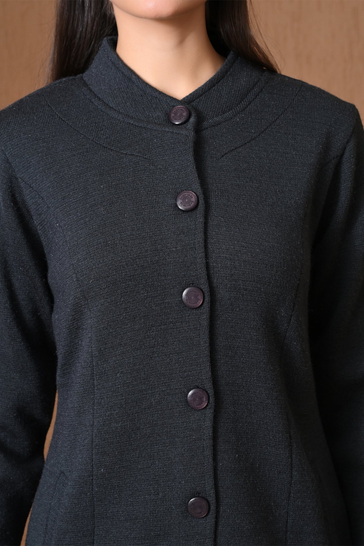 Winter Dark Grey Mock-Neck Longline Coat
