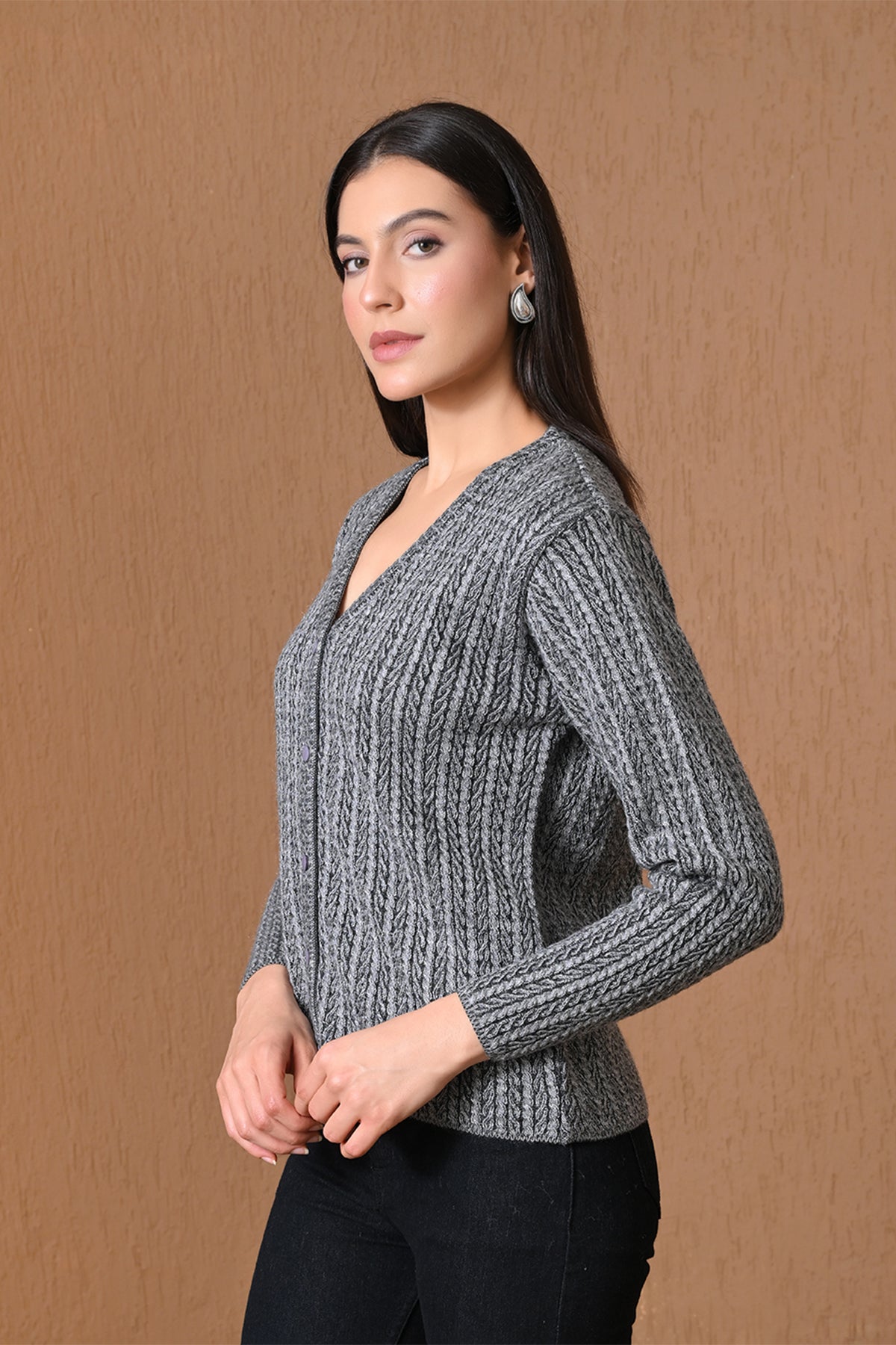 Winter Grey Cable Knitted Cardigan
