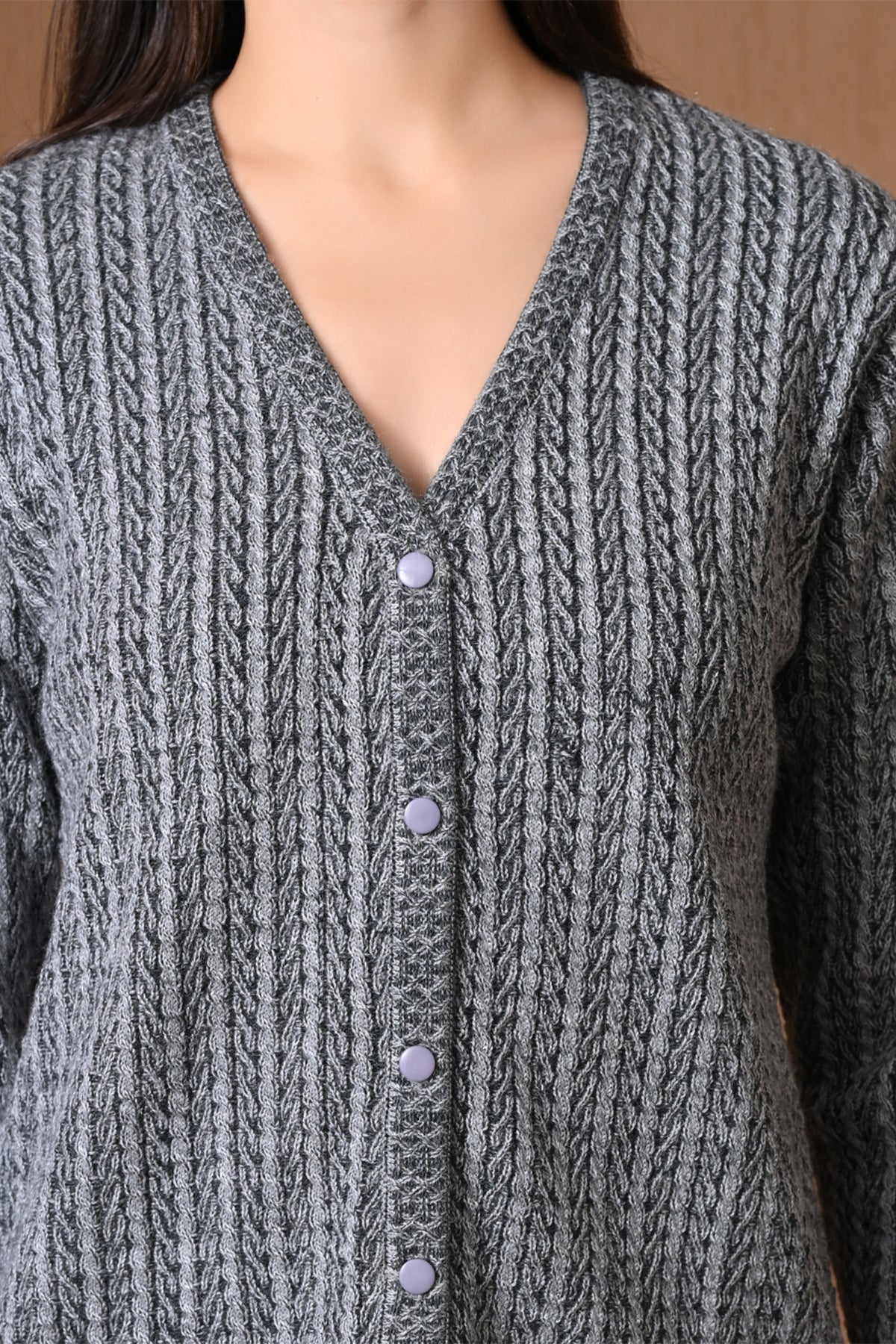 Winter Grey Cable Knitted Cardigan