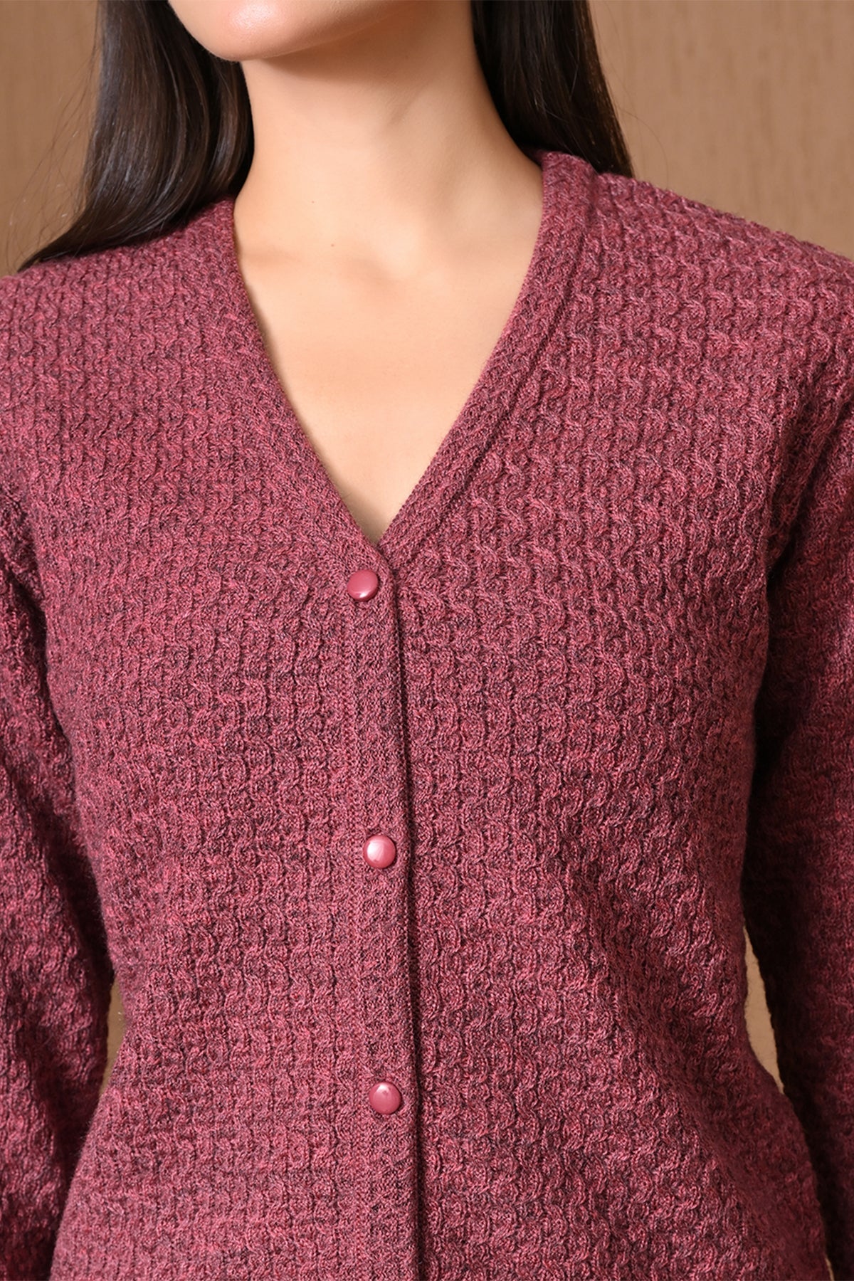 Winter Mauve Textured Knitted Cardigan