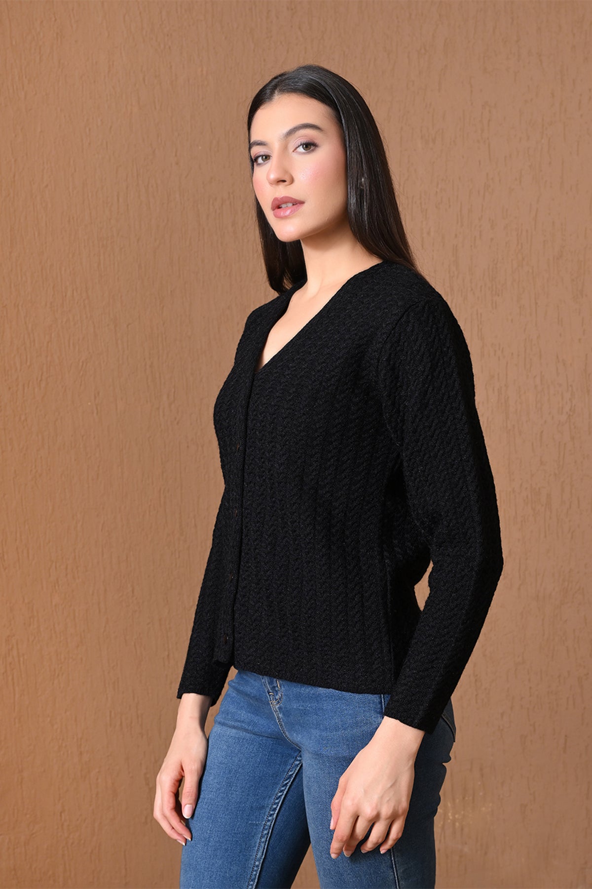 Winter Black Chevron Knitted Cardigan