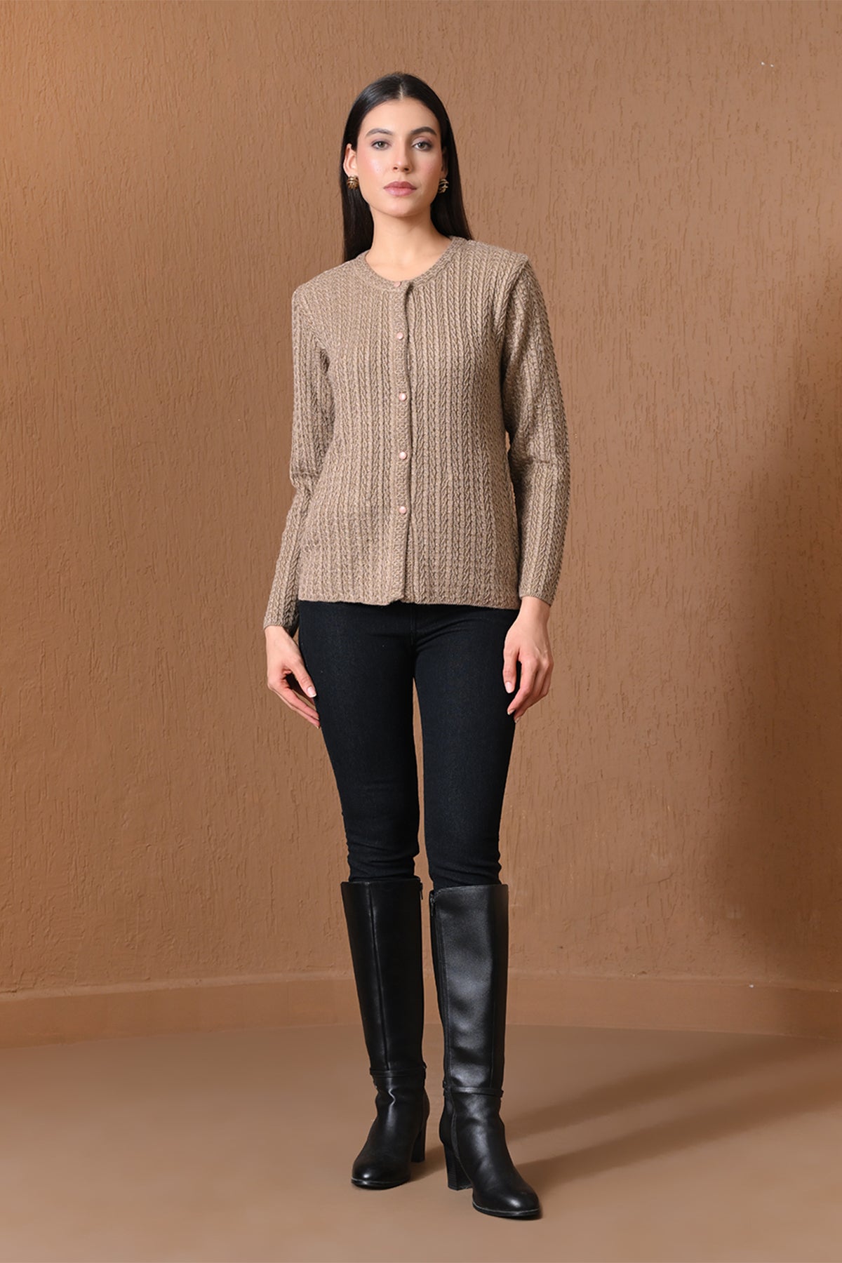 Winter Beige Cable Knitted Cardigan