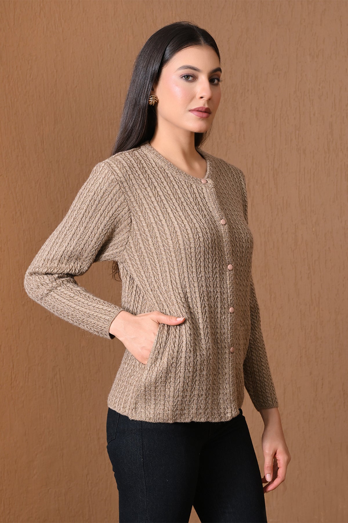 Winter Beige Cable Knitted Cardigan
