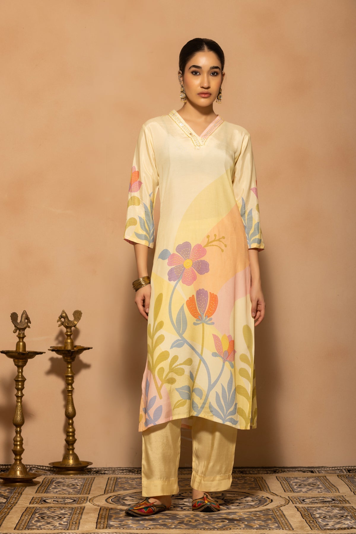 Yellow Floral Printed Kurta 3 Pcs Set
