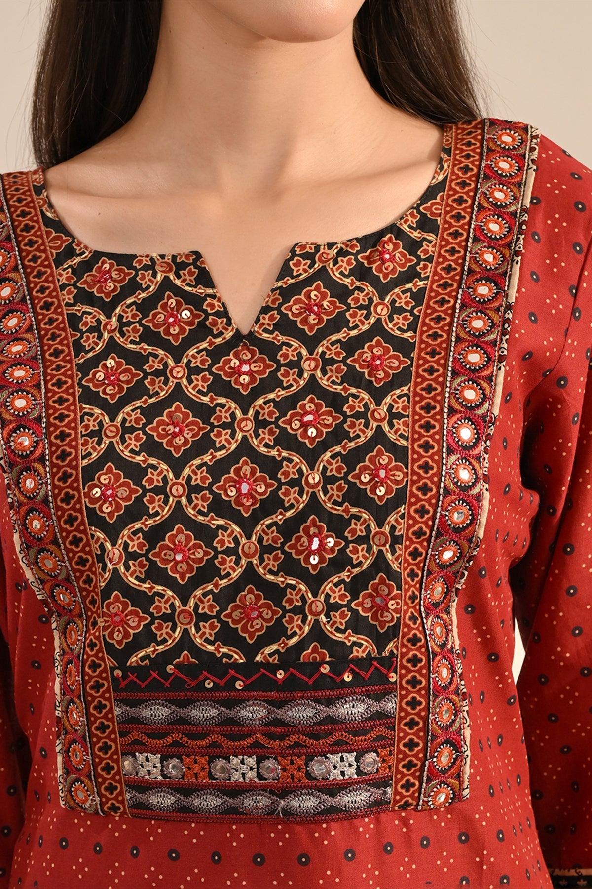 Rust Hand-Block Cotton Printed Kurta
