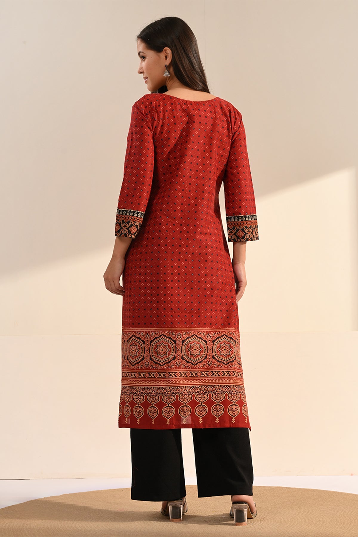 Rust Hand-Block Cotton Printed Kurta
