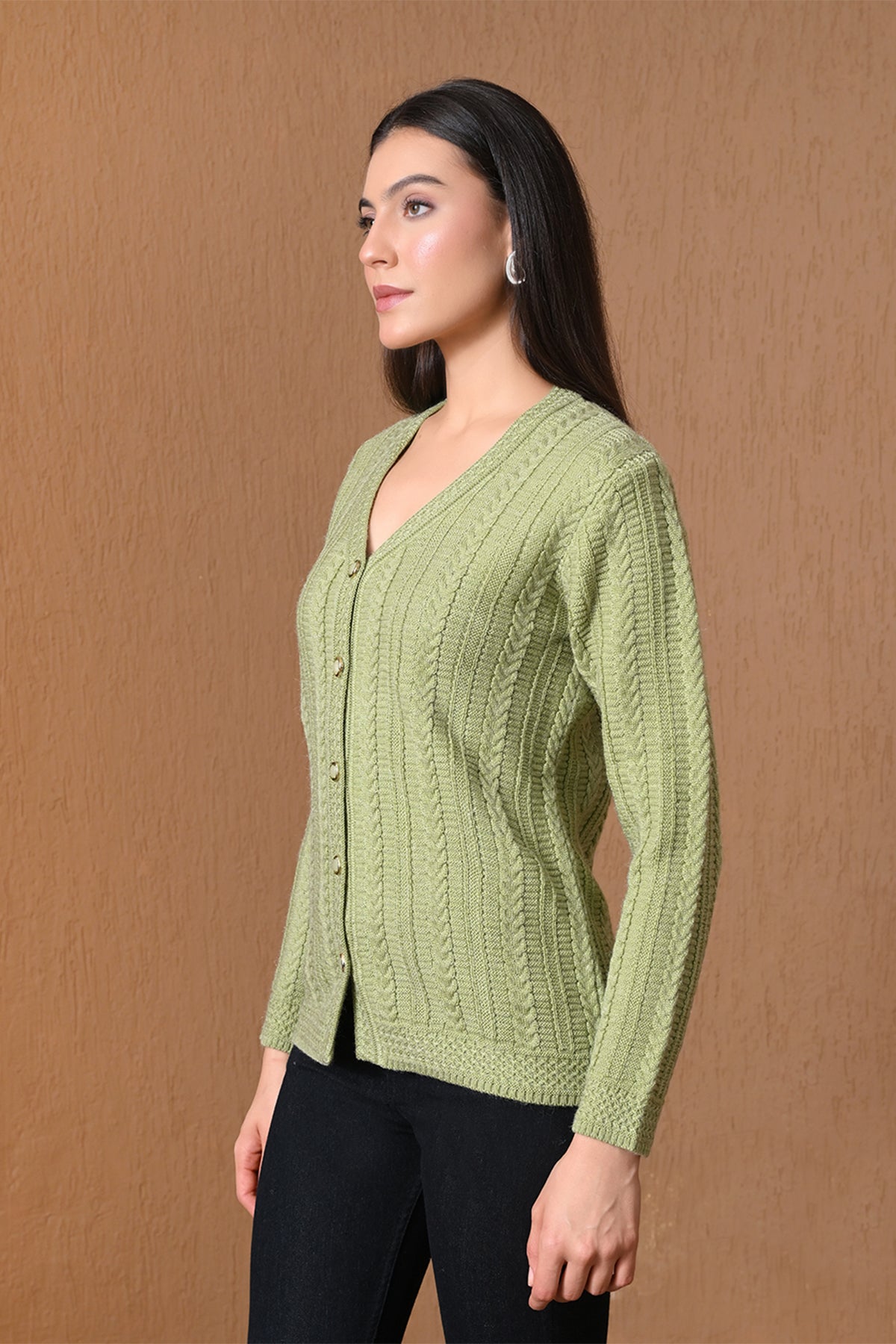 Winter Pista Green Cable Knitted Cardigan