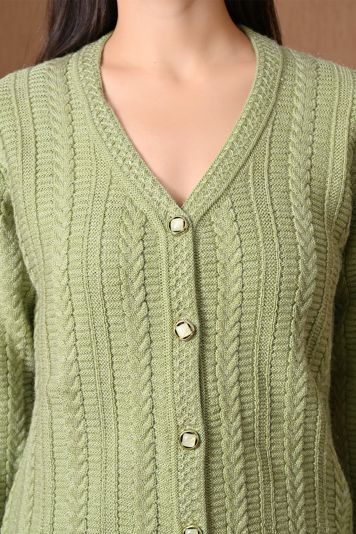 Winter Pista Green Cable Knitted Cardigan
