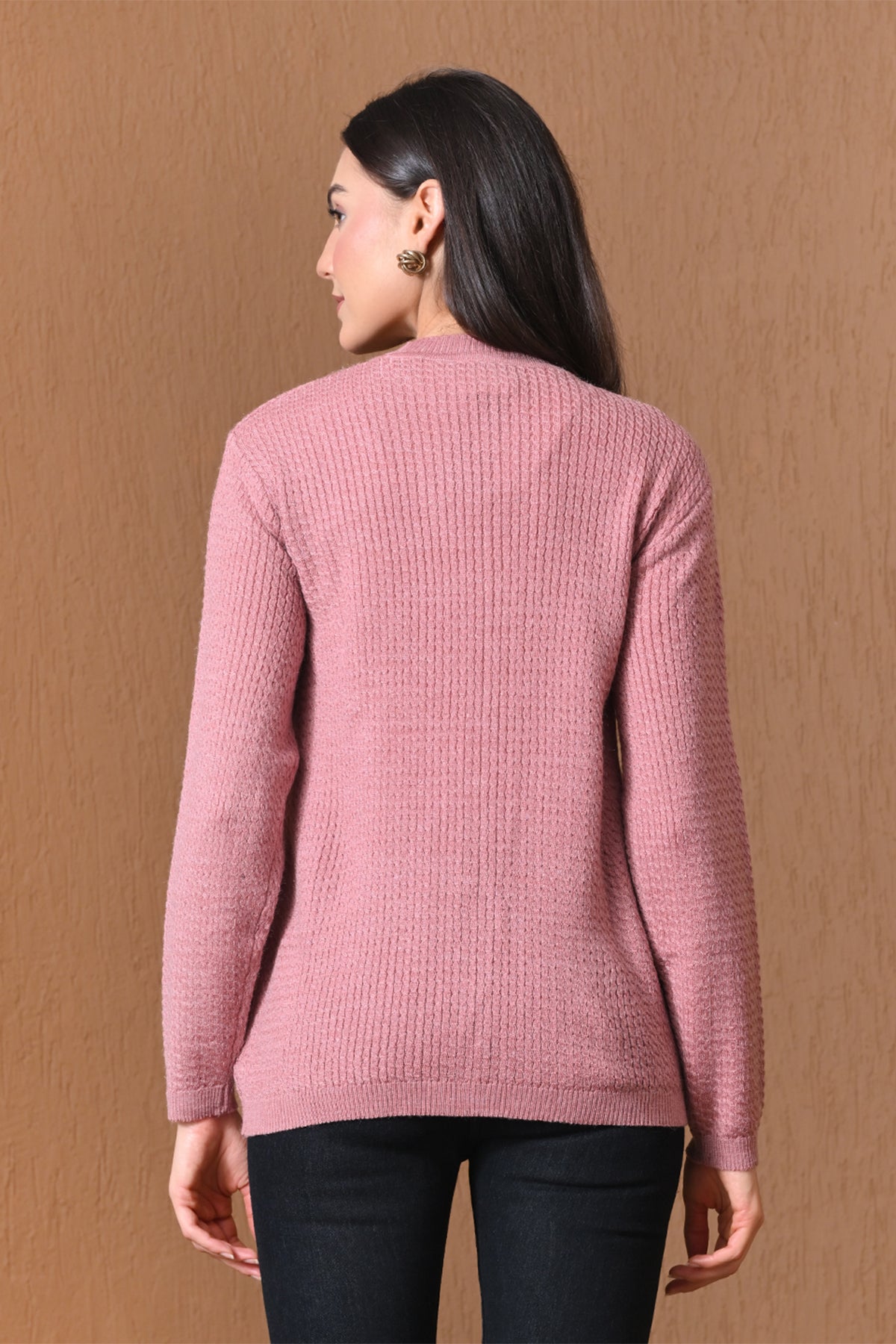 Winter Pink Waffle Knitted Cardigan