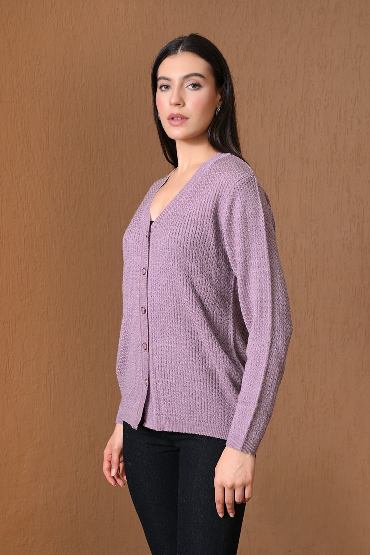 Winter Purple Waffle Knitted Cardigan