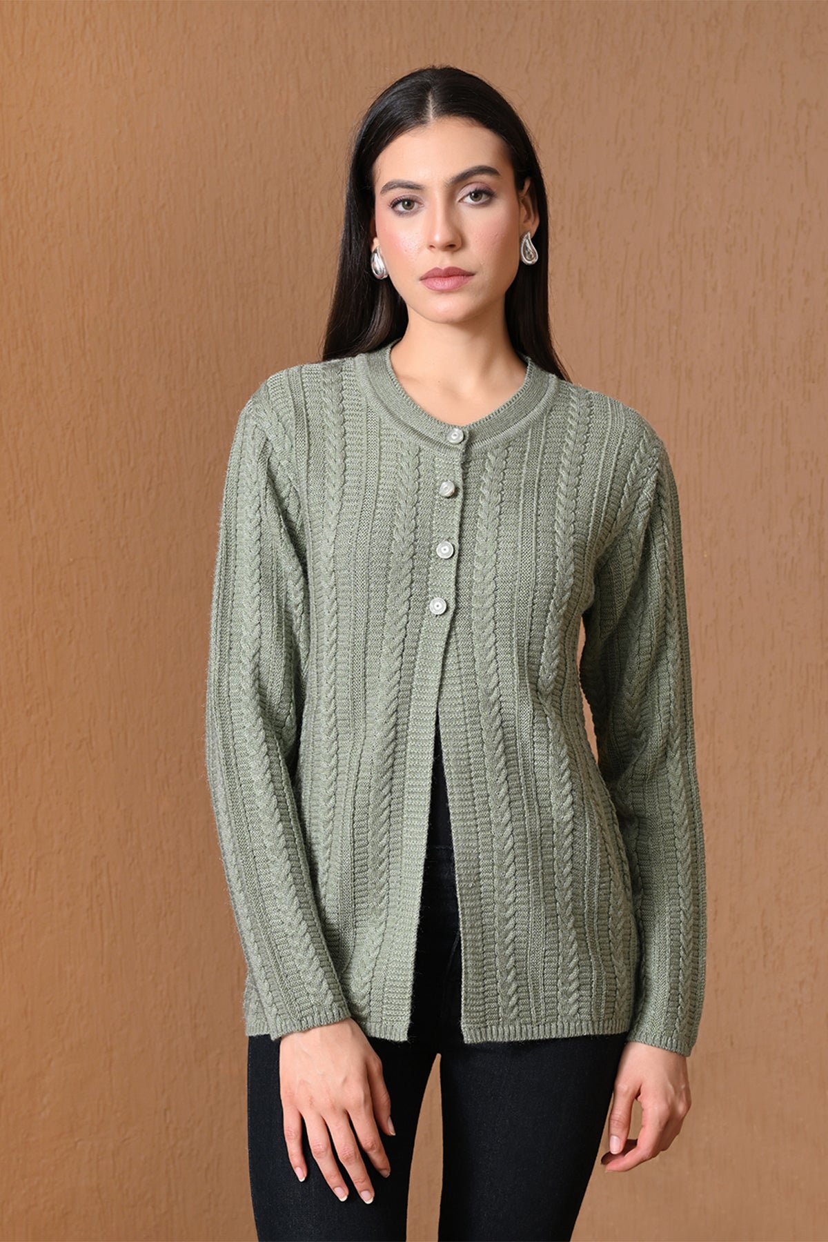 Winter Light Grey Cable Knitted Cardigan