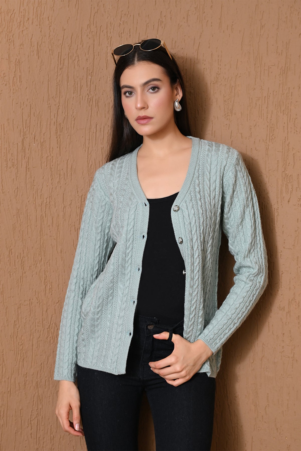 Winter Sky Blue Cable Knitted Cardigan