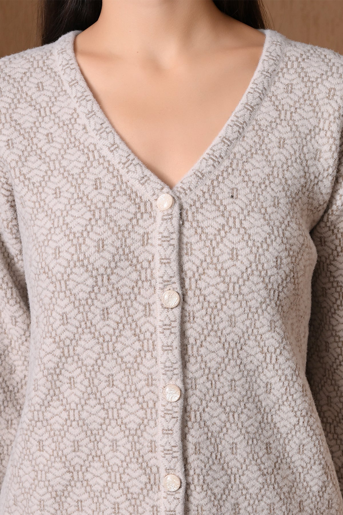 Winter Beige Intricate Knitted Cardigan